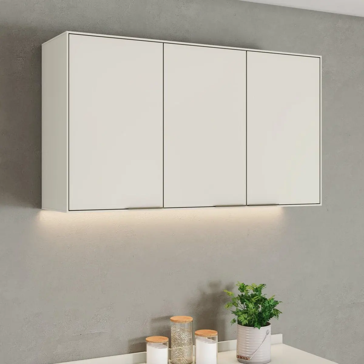 Armário Aéreo 03 Portas 120cm 100% MDF Fineze Bege/Areia HP Areia HP - 1