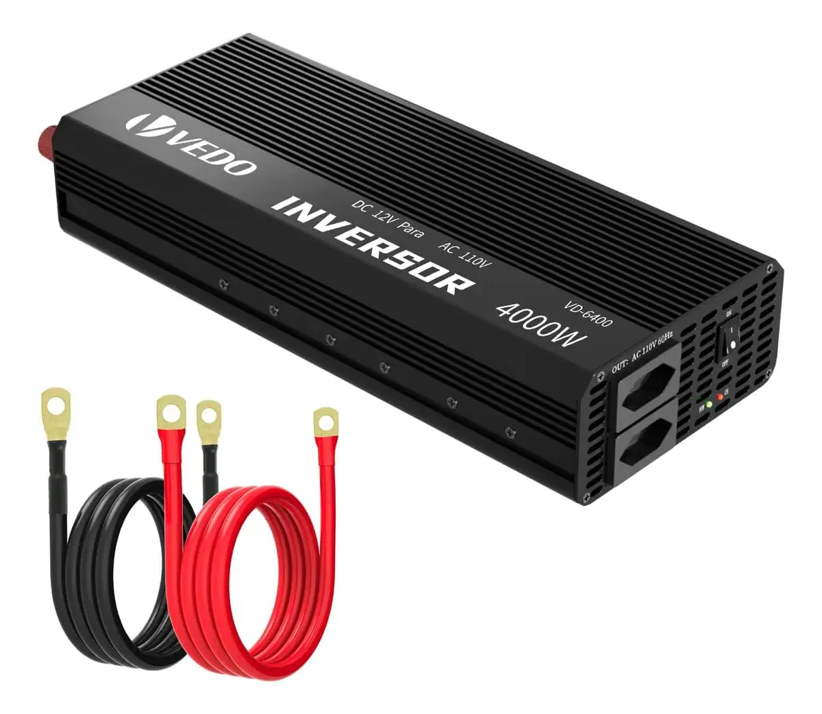 Inversor de Tensão Veicular 12V para 110V 4000W - Conversor de Energia Portátil com Onda Senoidal Modificada, Proteção Multicircuito e Saídas AC/DC para Carros, Barcos e Emergências