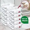 Kit 10 Potes Vidro Hermético 370ml Retangular 4 Travas Marmita Premium - 1