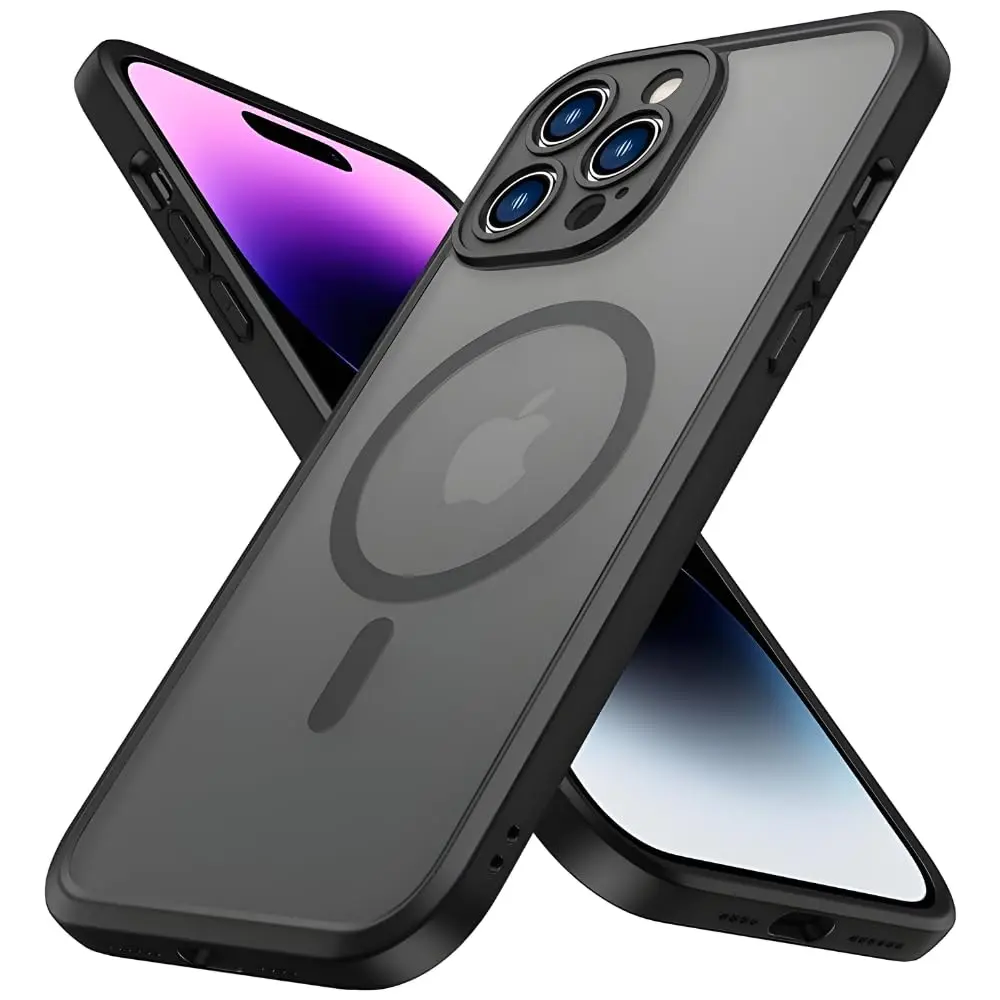 Capa Capinha Anti Impacto Magnética Fosca Slim com Protetor de Câmera Case Compatível com iPhone (Preto, iPhone 15 Pro Max)