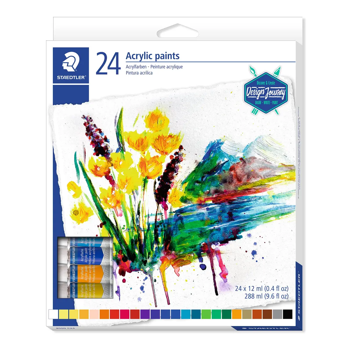 Staedtler, Tinta Acrilica, Staedtler 24 cores - 8500 C24 | Altamente pigmentada, fácil de misturar, lavável com água – para projetos criativos – Item No. 8500 C24