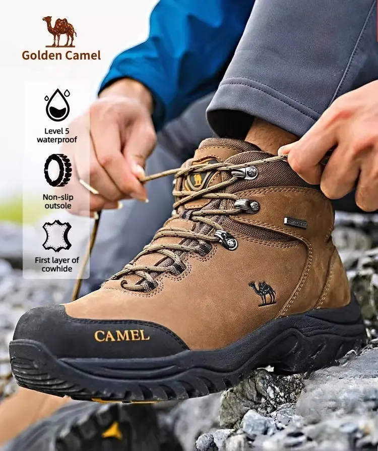 Camelo Dourado Impermeável Sapatos De Caminhada Tenis Masculino Ao Ar Livre High-top Tático Militar Botas Anti-Slip Masculino Tê - 1