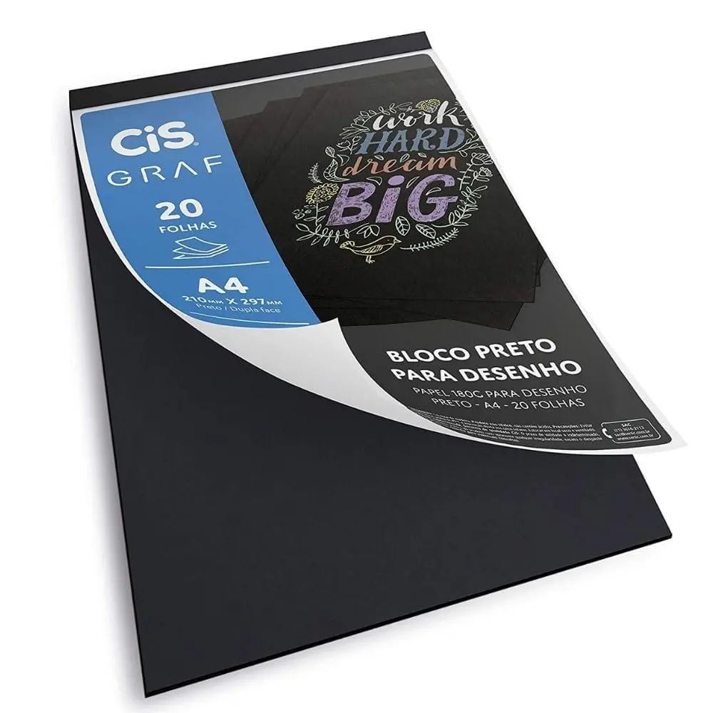 CiS Bloco de Papel Preto 180gr A4 20 Folhas - 70.0013