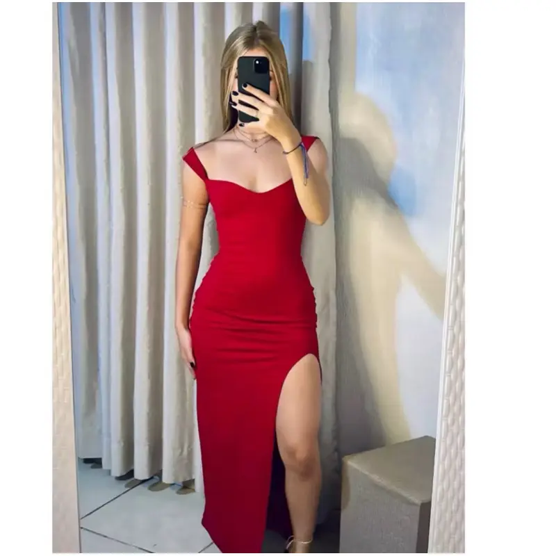 Vestido Longo Com Bojo Fenda Abertura Atraente Sexy Glamurosa Poderosa Festa Jantar