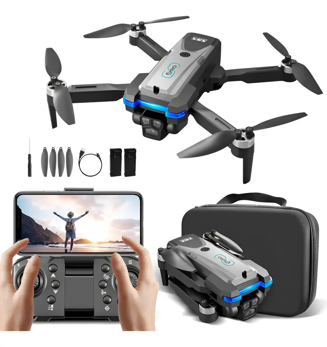 Drone S8s Pro Max Motor Brushles Camera Hd 4k 2 Bateria Full Cor Cinza-escuro - 1