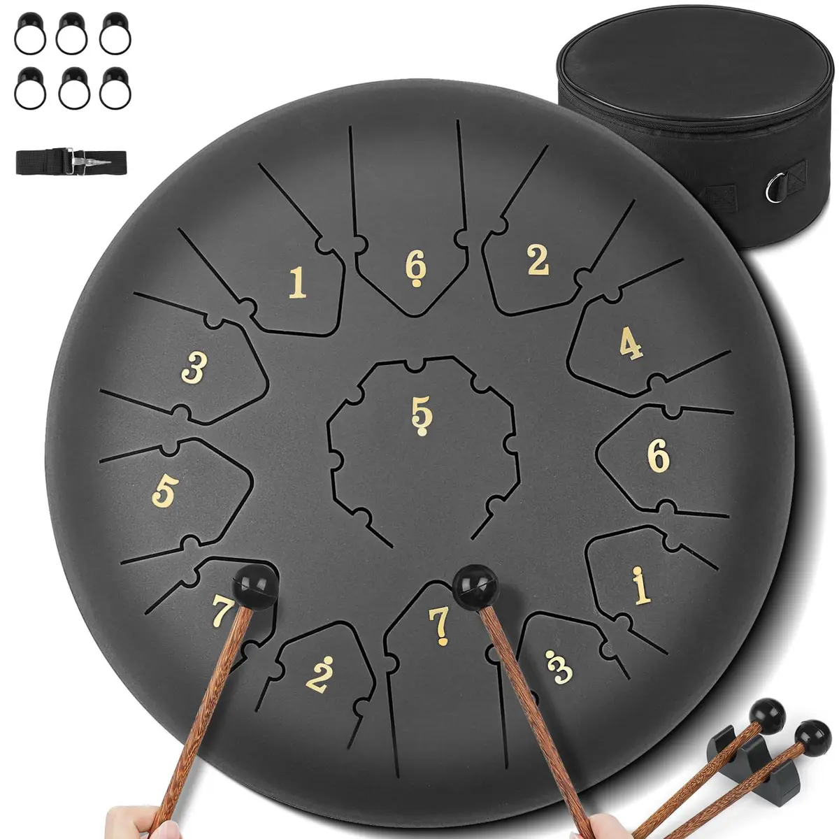 32 cm Tambor de Língua de Aço, 13 Notas de Percussão de Aço, Tambor de Chuva para Jardim, Instrumentos de tambor de aço, Tambor de Língua de Aço