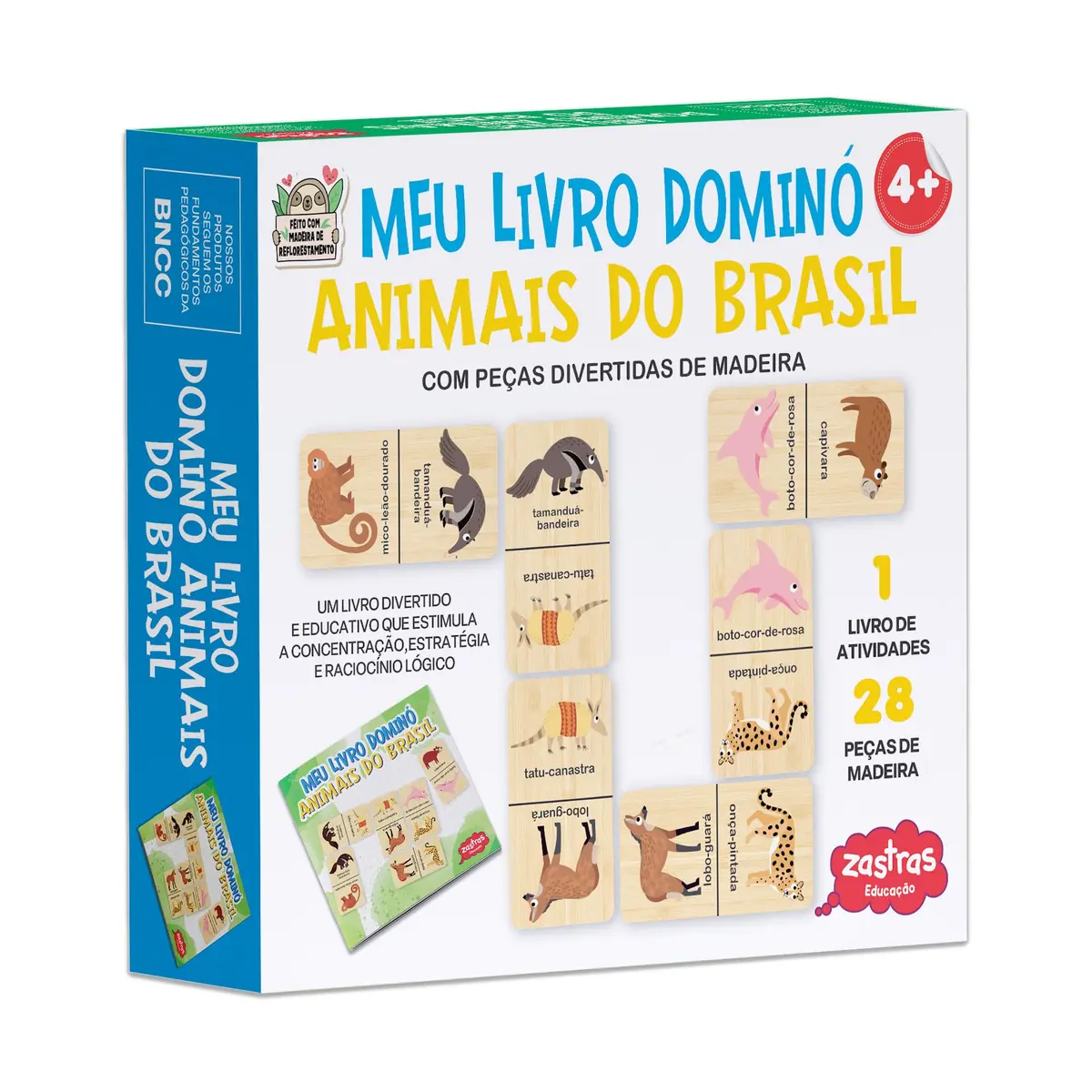 Meu Livro Dominó Animais Do Brasil Com Peças Divertidas De Madeira