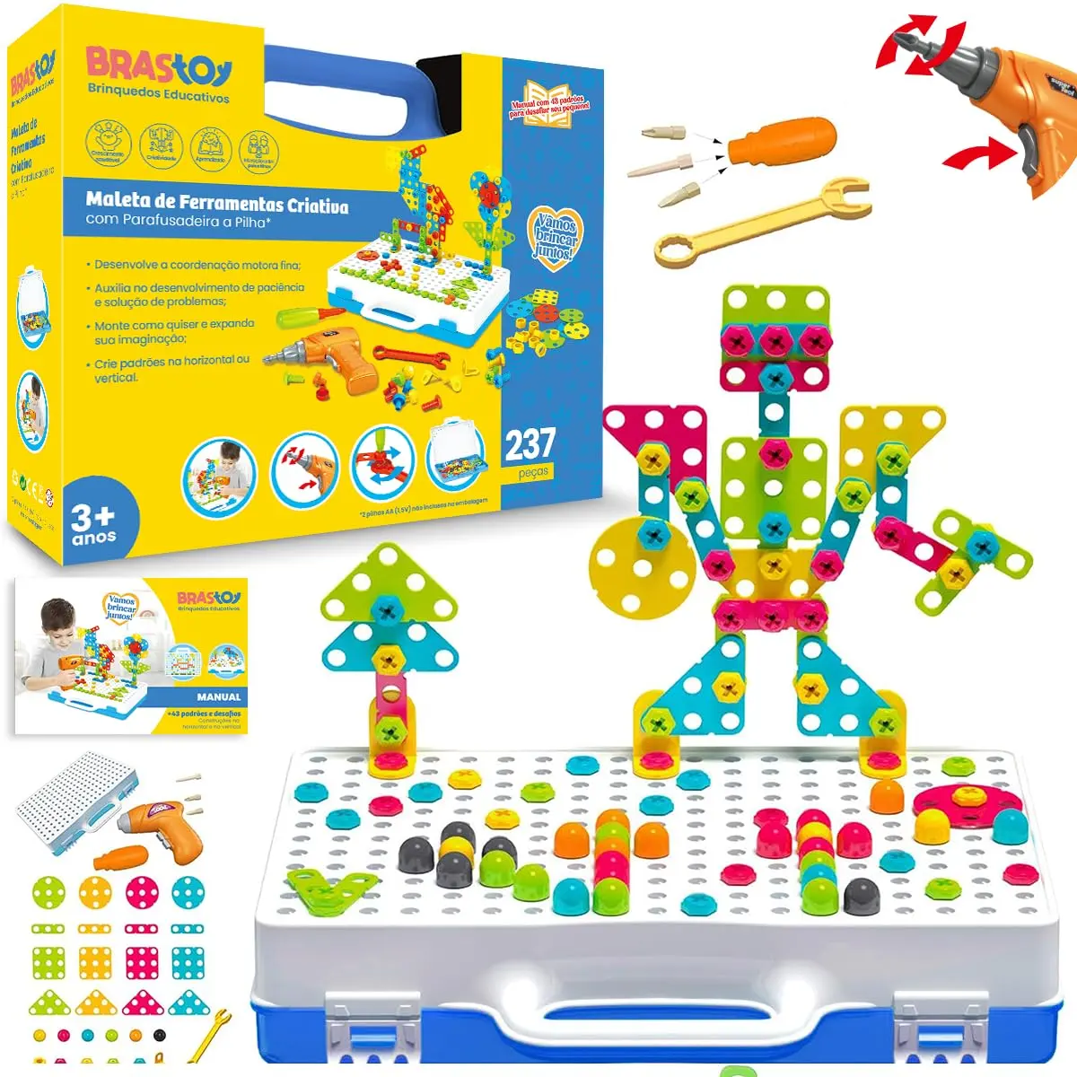 Brastoy Blocos de Construção STEM Brinquedo Educativo Infantil (237 Peças)