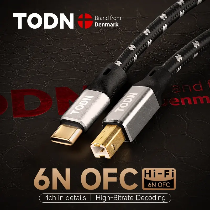 Cabo USB DAC Todn Tipo C para Tipo B, Cabo Estéreo HiFi 6N OFC, Cabo Digital de Áudio para DAC de Telefone Móvel