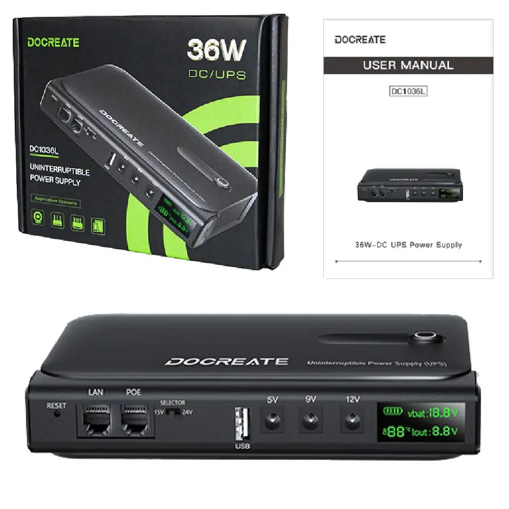 Novo UPS com Plugue EU 36W DC1036L, Fonte de Alimentação Ininterrupta com Saída de 5V-24V, Bateria Substituível 18650 para Roteador, NAS, Modem e Rede - 1