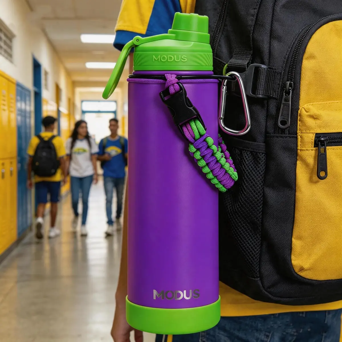 Garrafa Térmica 750ml Aço Inox com Vacuo, Alça Paracord | Capa Antichoque Removível - Ideal para Academia Camping ou no Dia a Dia (Roxo)