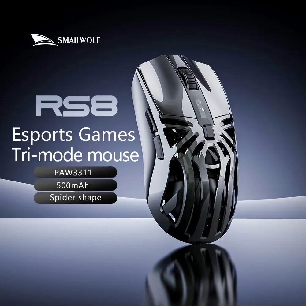 Mouse Gamer Sem Fio SMAILWOLF RS8 Bluetooth 2.4g Três Modos Leve PAW3311 para E-sports Taxa de Retorno de 1K 10000DPI para Computador - 1