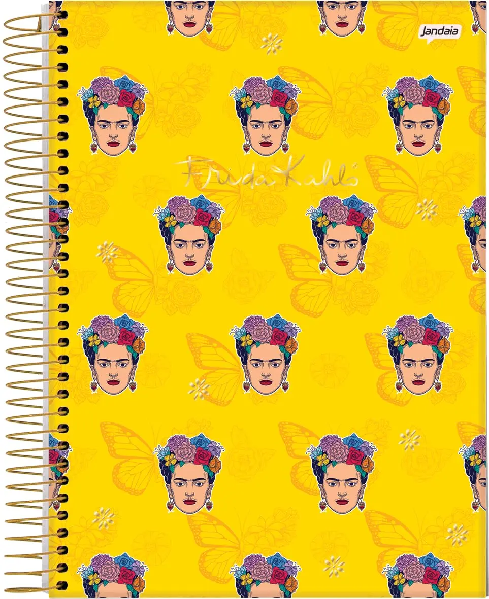 Jandaia - Caderno Espiral Universitário CD 1 Matéria 80 Fls Frida Kahlo Fundo Amarelo FSC