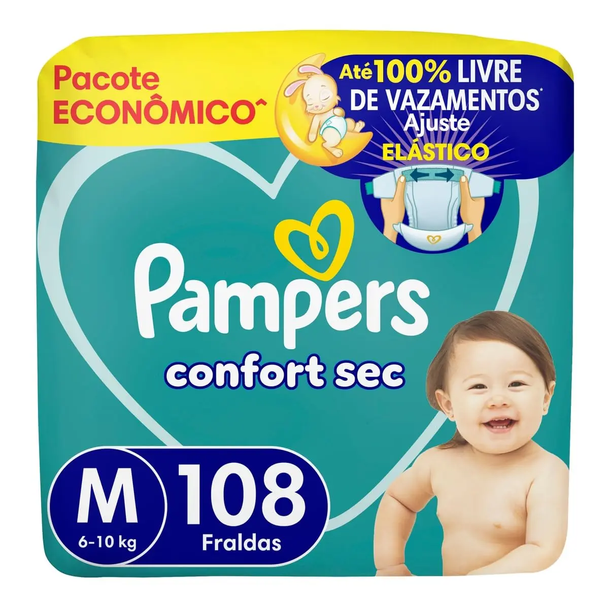 Fralda Pampers Confort Sec Tamanho M, 108 Unidades