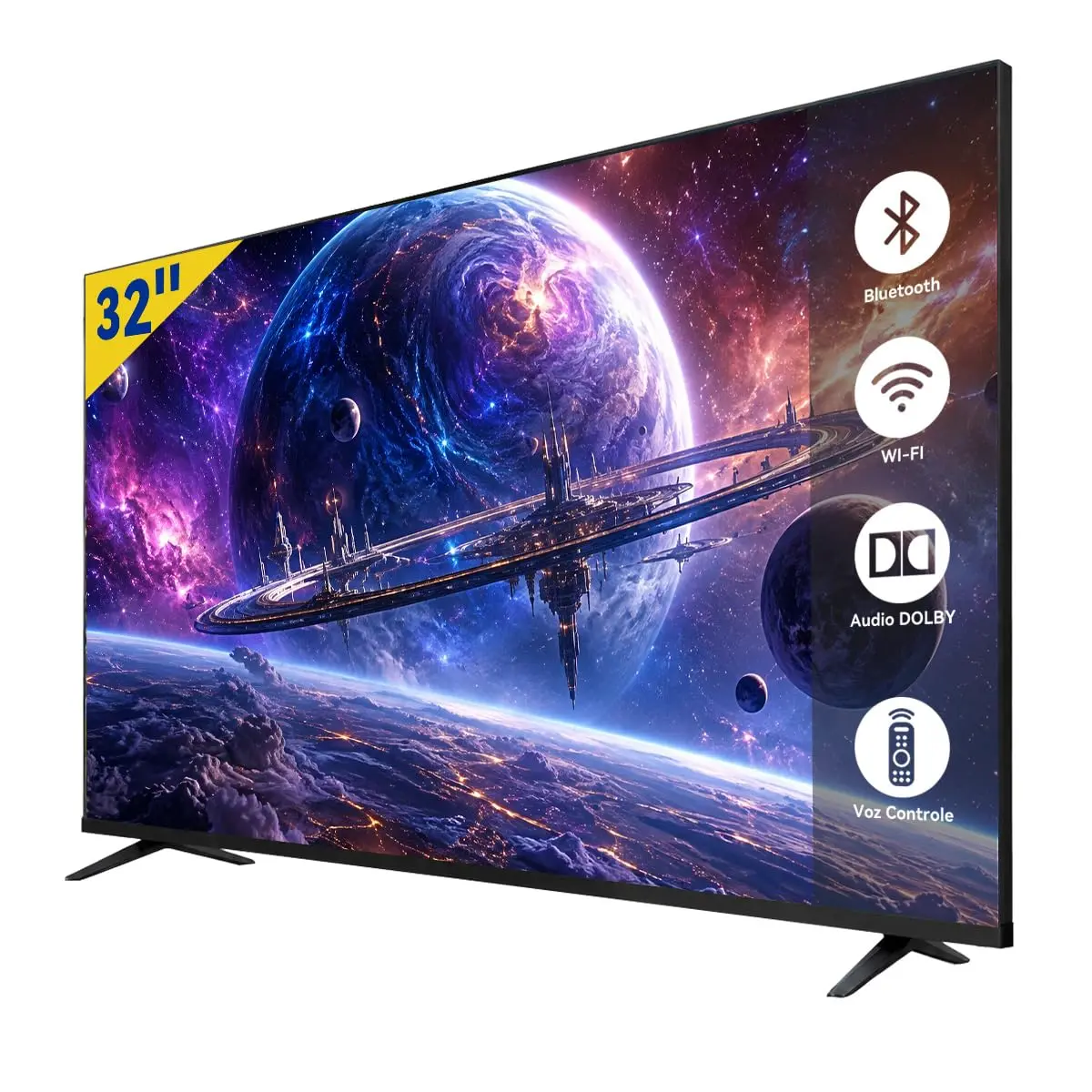 Smart TV de 32 Polegadas, Wi-Fi 6 Banda Dupla 2.4G/5G + Bluetooth, Assistente de Voz, Tela ADS HD 1366x768, 2×HDMI 2.0 + 2×Portas USB, Aplicativos Populares do Mercado Brasileiro Inclusos