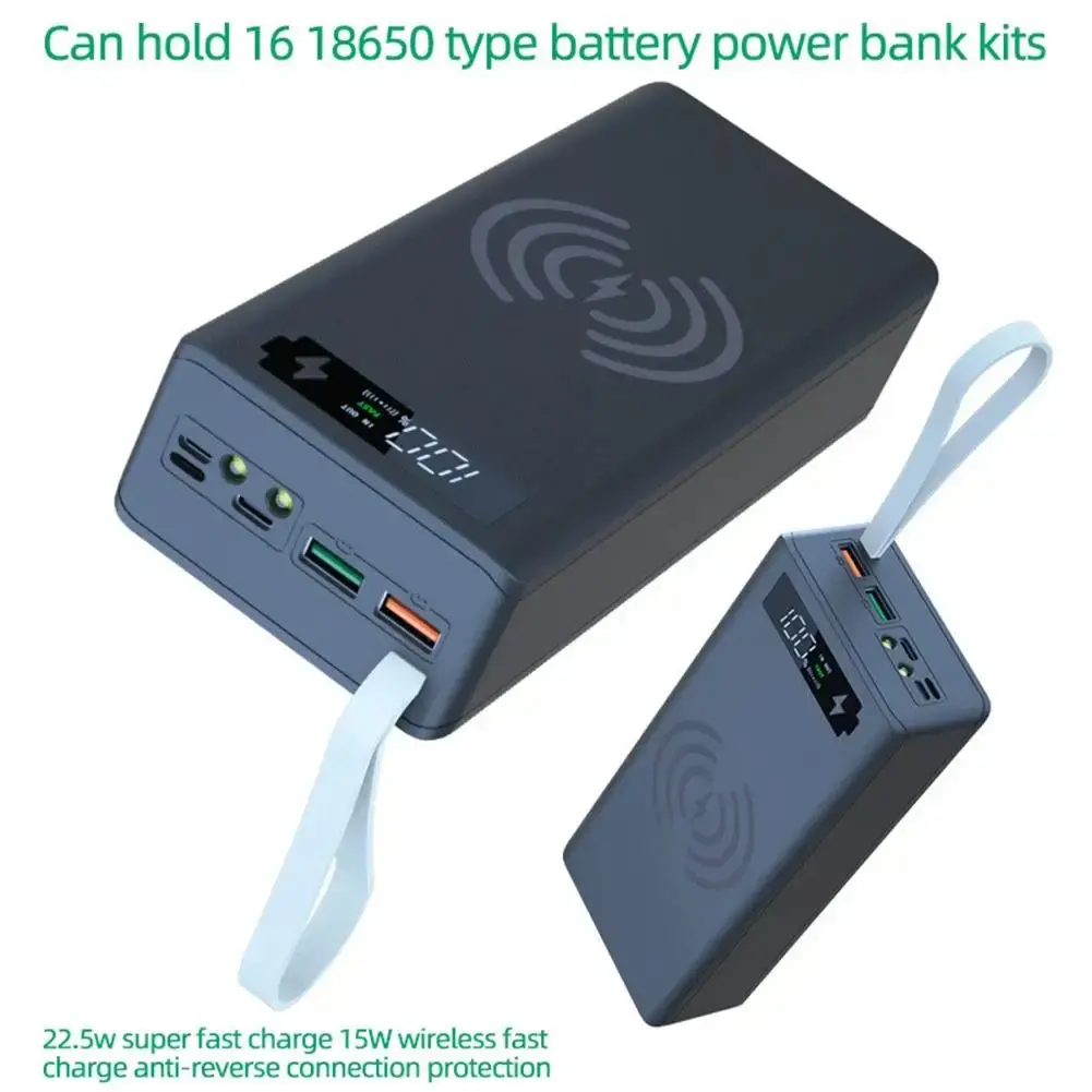 Caso portátil do banco de potência 16*18650 c16 usb soldagem livre caso banco potência destacável qc 3.0 pd diy escudo habitação para powerbank