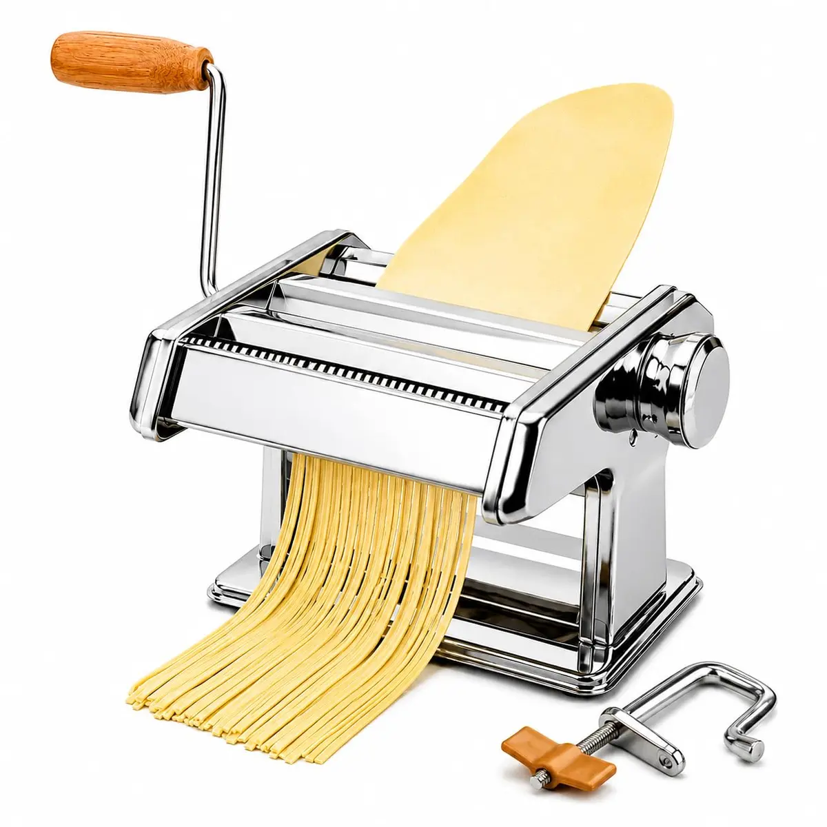 Máquina de Macarrão Manual em Aço Inox com Manivela | Massa Fresca, Lasanha, Fettuccine