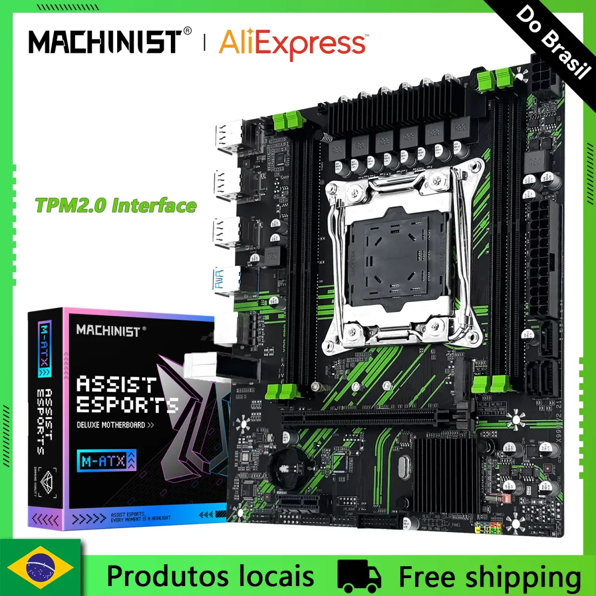 Placa-Mãe MACHINIST X99 PR9 com Suporte TPM2.0 para Processadores Xeon E5 V3/V4 LGA 2011-3, RAM DDR4 Quatro Canais e SNVME/SATA M.2 - 1