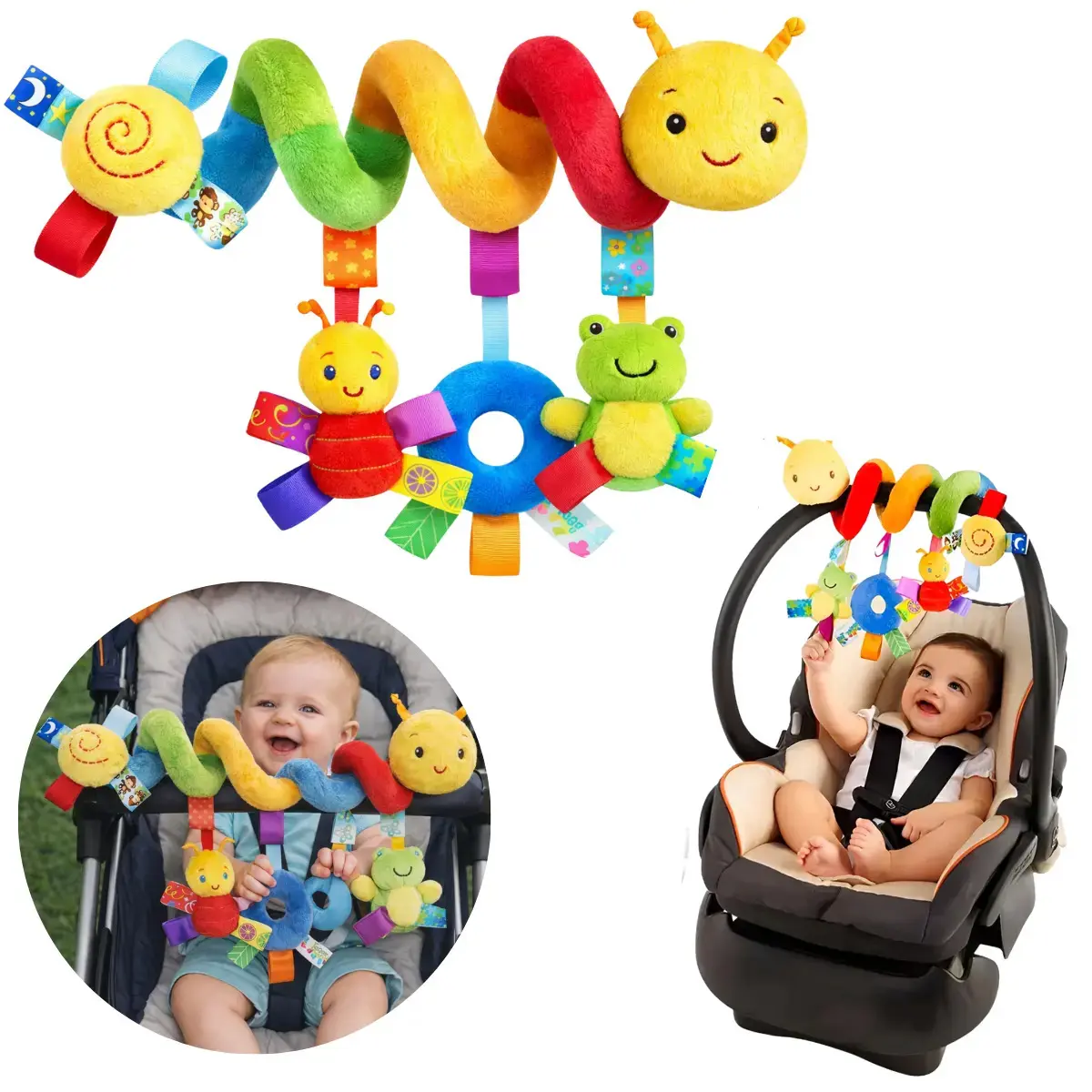 Móbile Centopeia Em Espiral Bebe Para Carrinho, Berço Com Chocalho Multisensorial 1ª Infância Bebê Conforto Marca D Dose