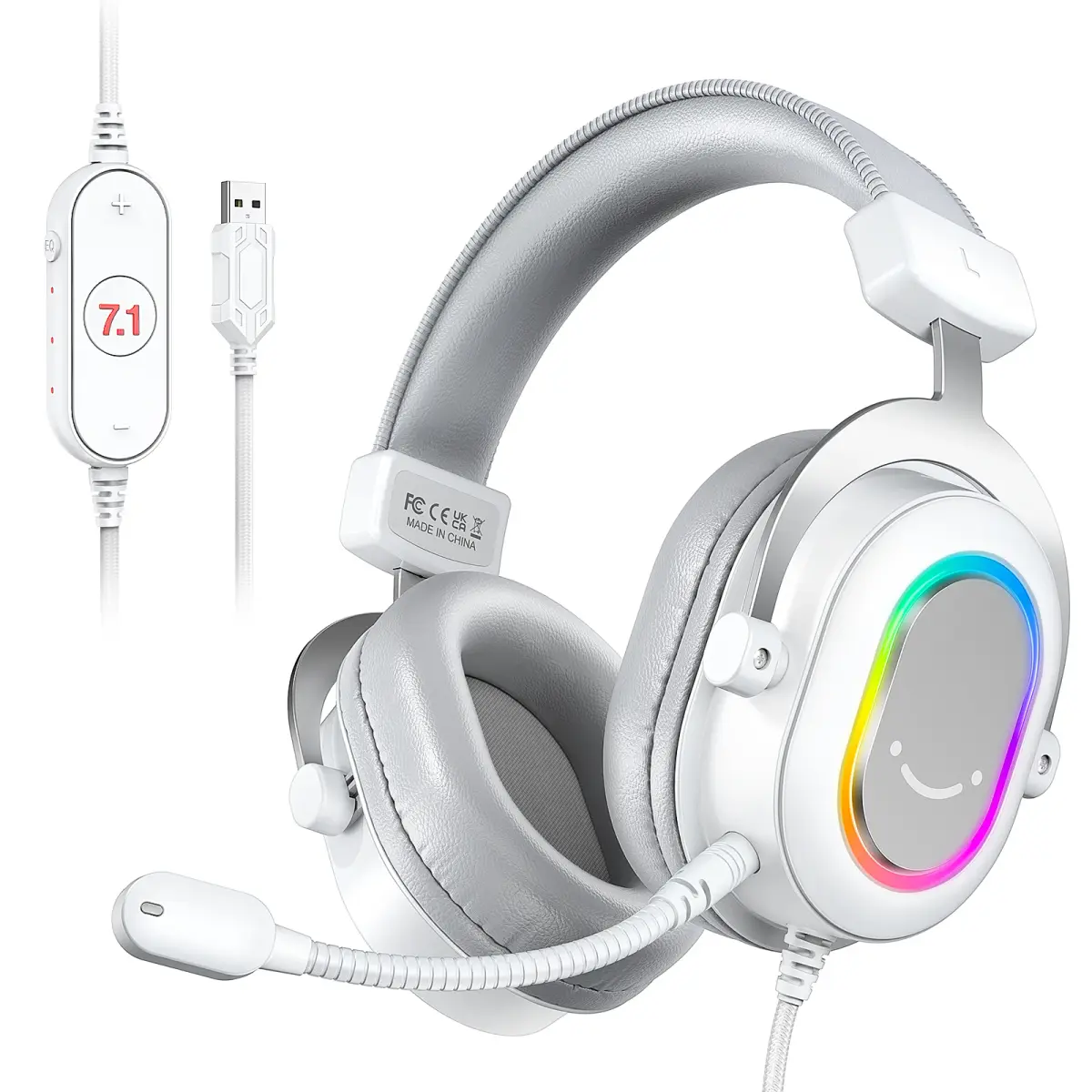 Fone de ouvido para jogos FIFINE RGB com som surround 7.1/3-EQ/MIC, fone de ouvido sobre a orelha com controle em linha para PC PS4 PS5 Ampligame-H6W - 1