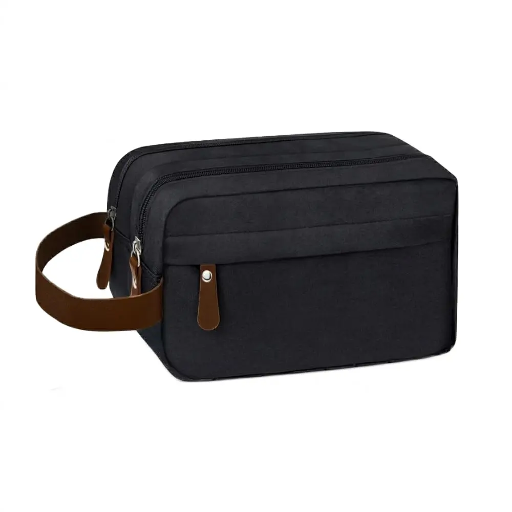 Necessaire Organizadora Unissex com Dois Compartimentos Alça em Couro Sintético Marrom