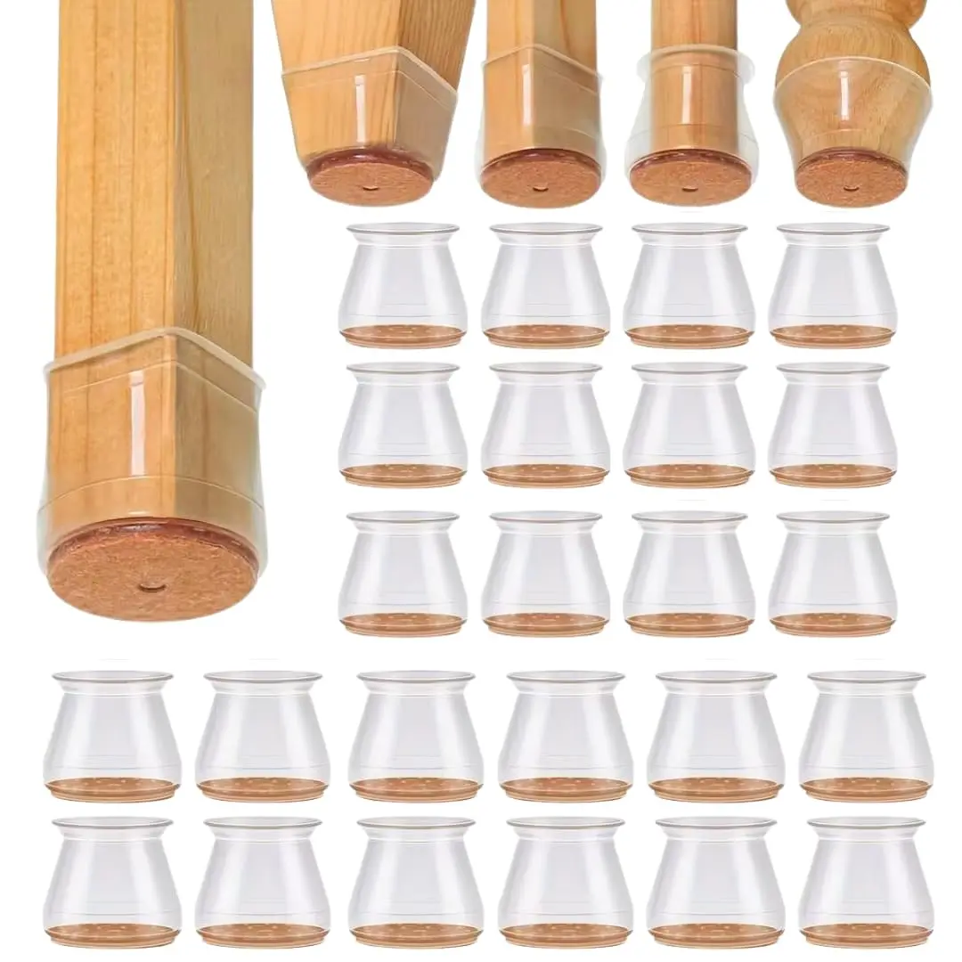 Kit C/24 Protetores Silicone com Feltro para Cadeira, Mesa e Banqueta 4cm | Antirrisco, antiderrapante, lavável e fácil de instalar. Reduz ruídos e protege o piso, ideal para móveis de até 4 cm. Ideal!