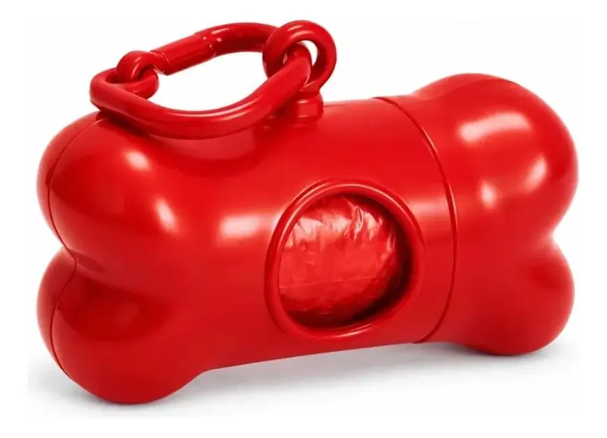 Cata Caca Pet Kit Dispenser para Coletor de Fezes de Cães Gatos Saco Biodegradável Formato de Osso Premium (Vermelho)