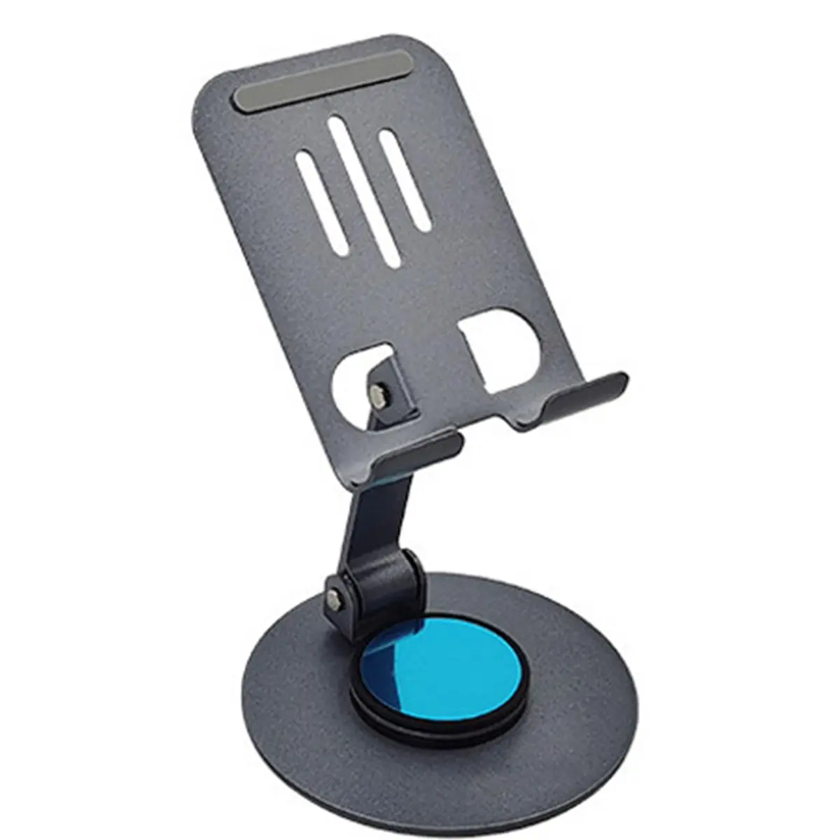 Suporte de Metal para Celular BD3052, Regulável e Dobrável com Base 360° para Tablet e iPhone - Suporte de Mesa Anti-Derrapante para Home Office, Videoconferências e Filmagens (Preto-52)