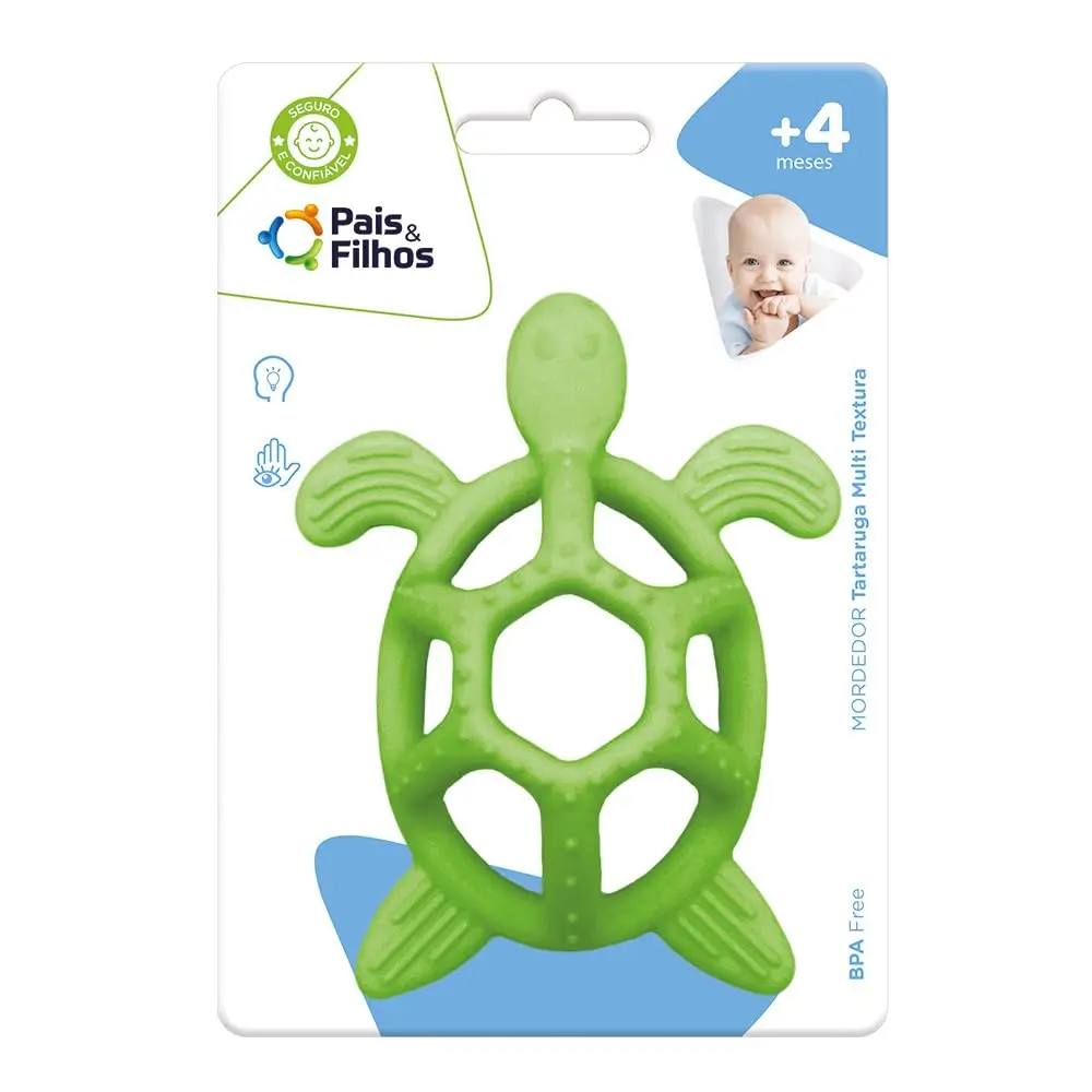 Pais & Filhos Mordedor Tartaruga de Silicone Multi Texturas – Sensorial e Dentição | +4 Meses
