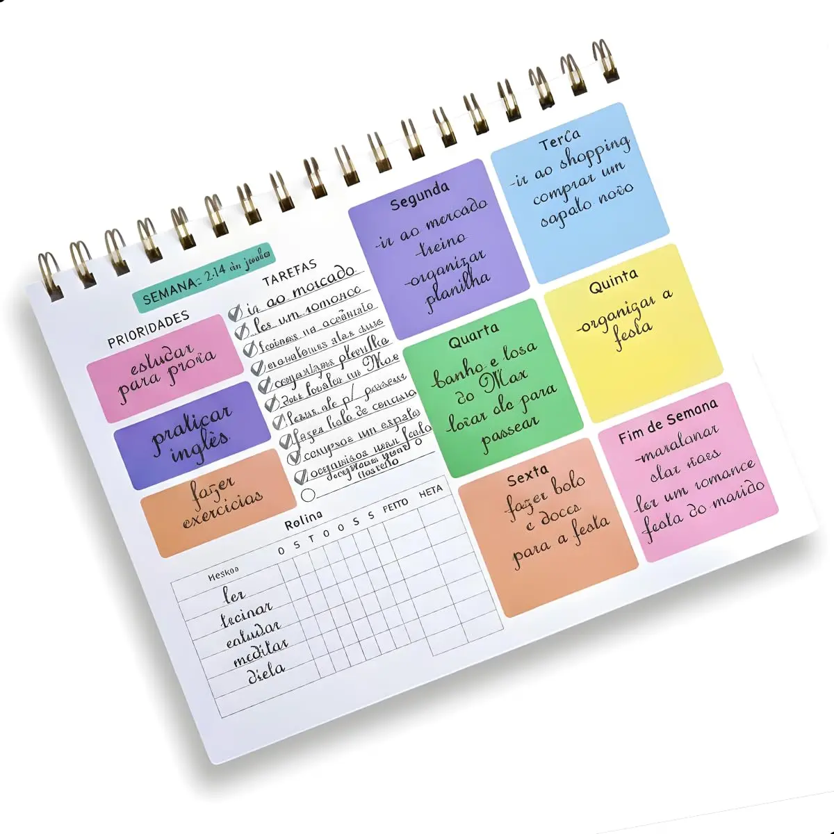 Planner Semanal 50 Folhas Capa Acetato Premium, Tarefas e Prioridades | Planner semanal, Tarefas, prioridades e hábitos, Anotações e compromissos, Espiral, Layout colorido facilita a organização