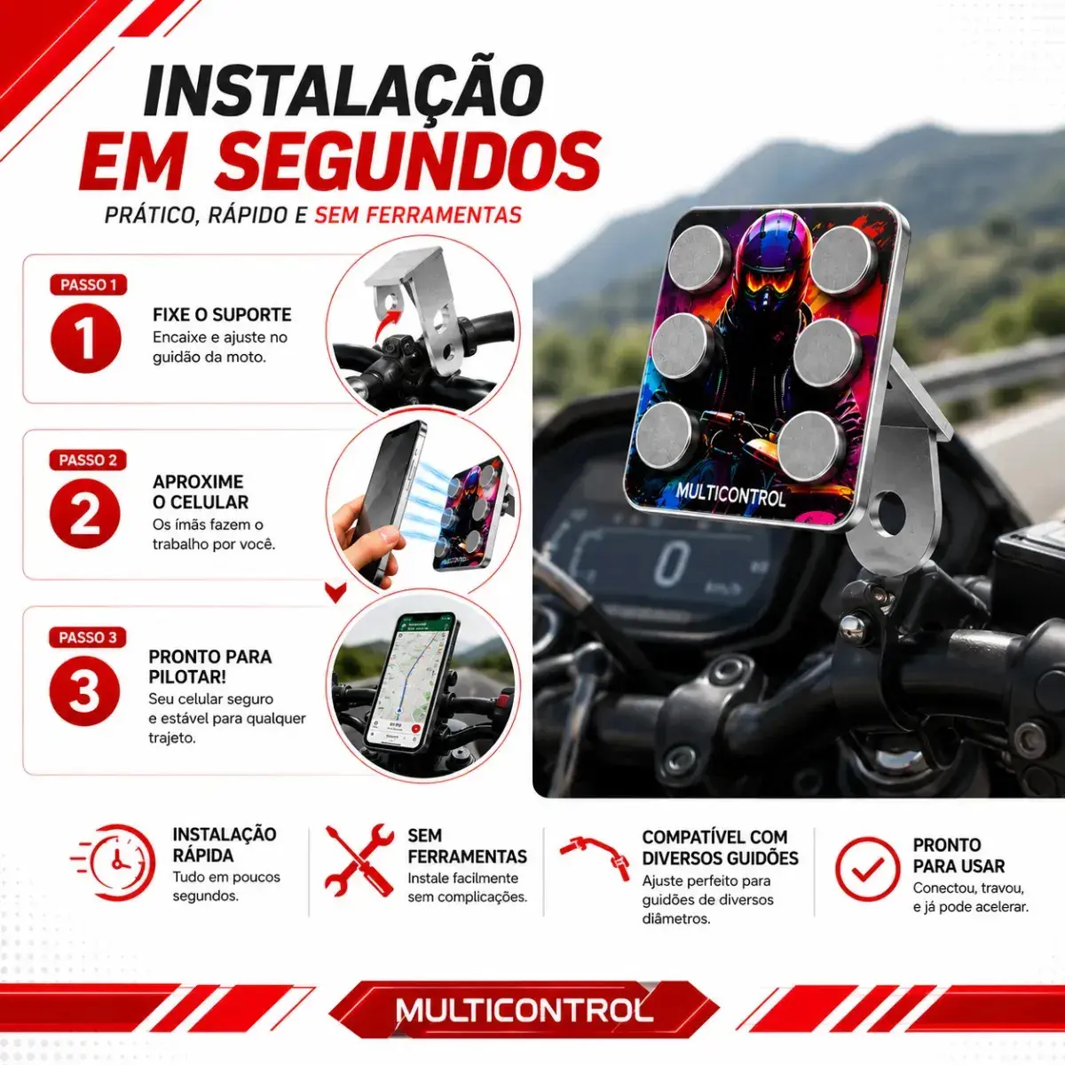 Suporte Magnético Celular Moto Bike Imã Neodímio Extra Forte Reforçado Resistente Para Motoboy Gps - Multicontrol thumbnail 2