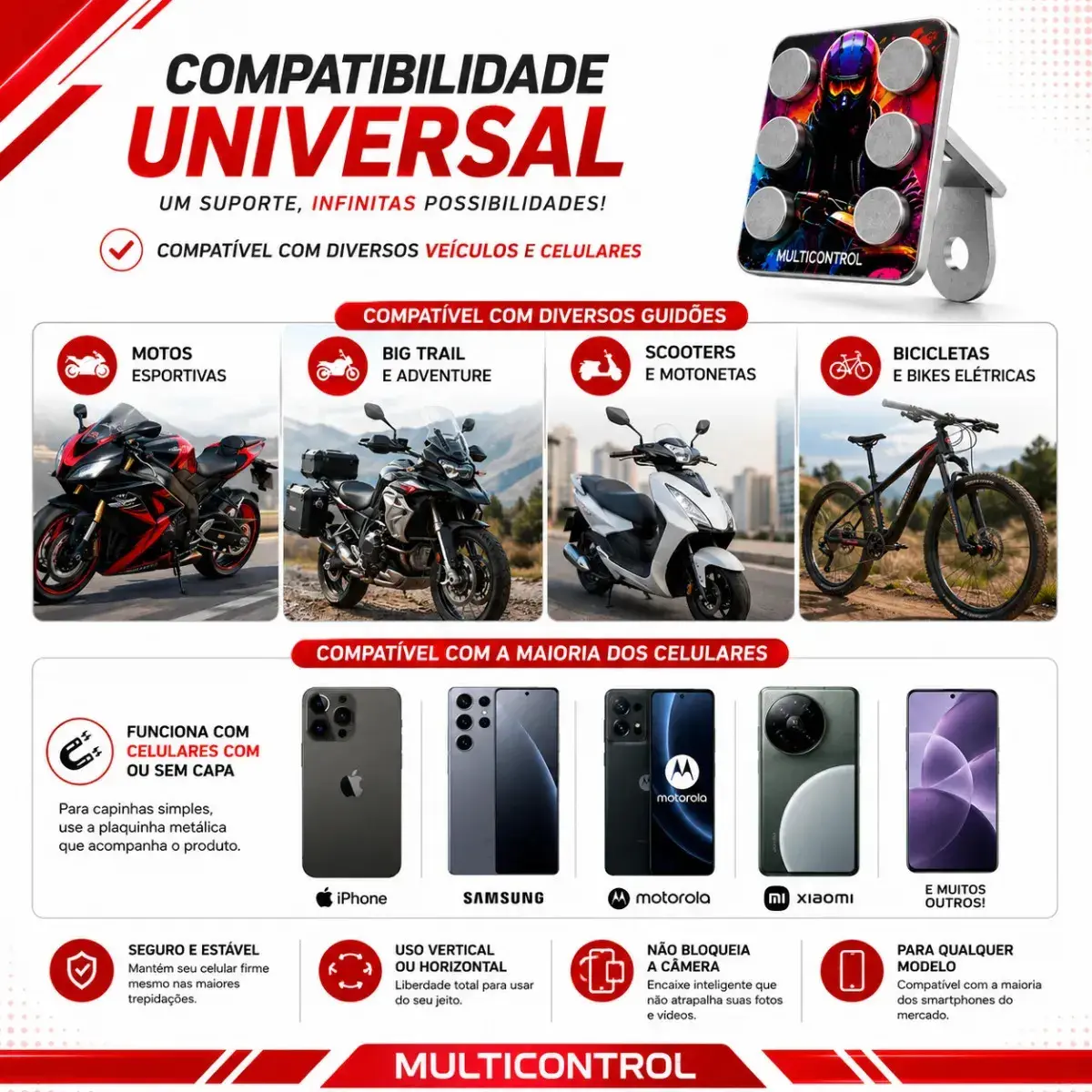 Suporte Magnético Celular Moto Bike Imã Neodímio Extra Forte Reforçado Resistente Para Motoboy Gps - Multicontrol thumbnail 3