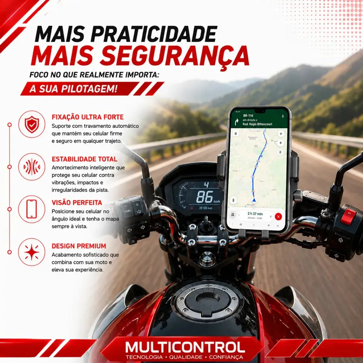 Suporte Magnético Celular Moto Bike Imã Neodímio Extra Forte Reforçado Resistente Para Motoboy Gps - Multicontrol thumbnail 4