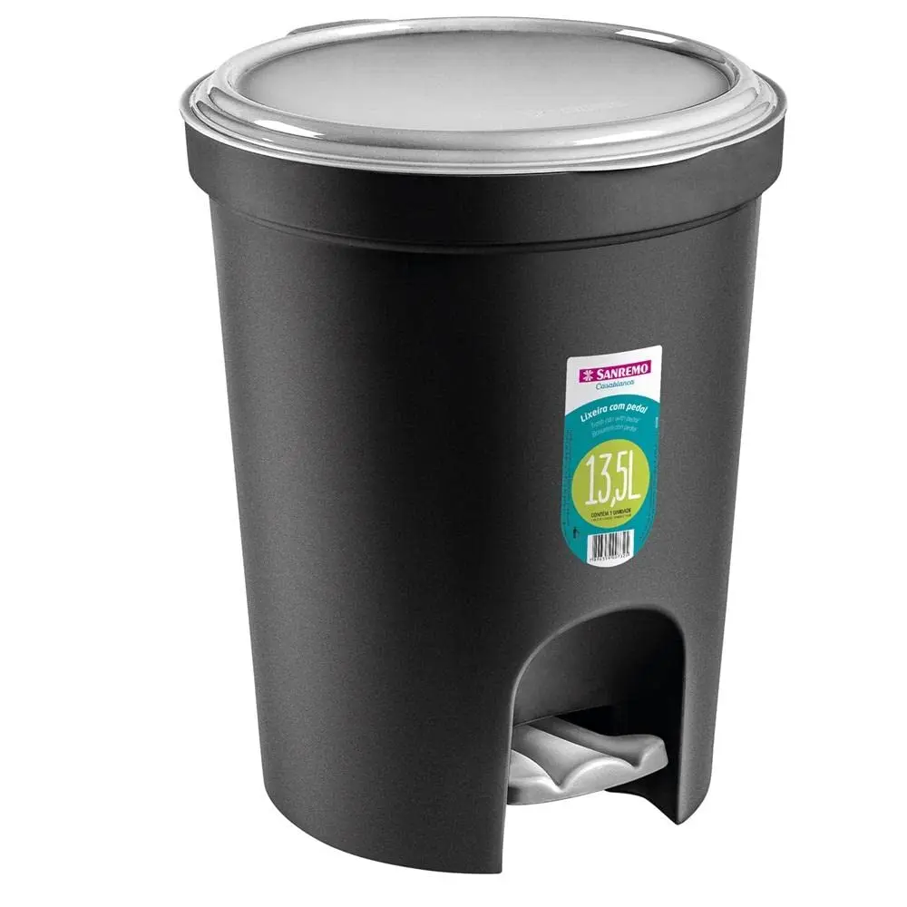 Sanremo - Lixeira Plástica Redonda de 13,5 Litros com Pedal, Linha Casablanca