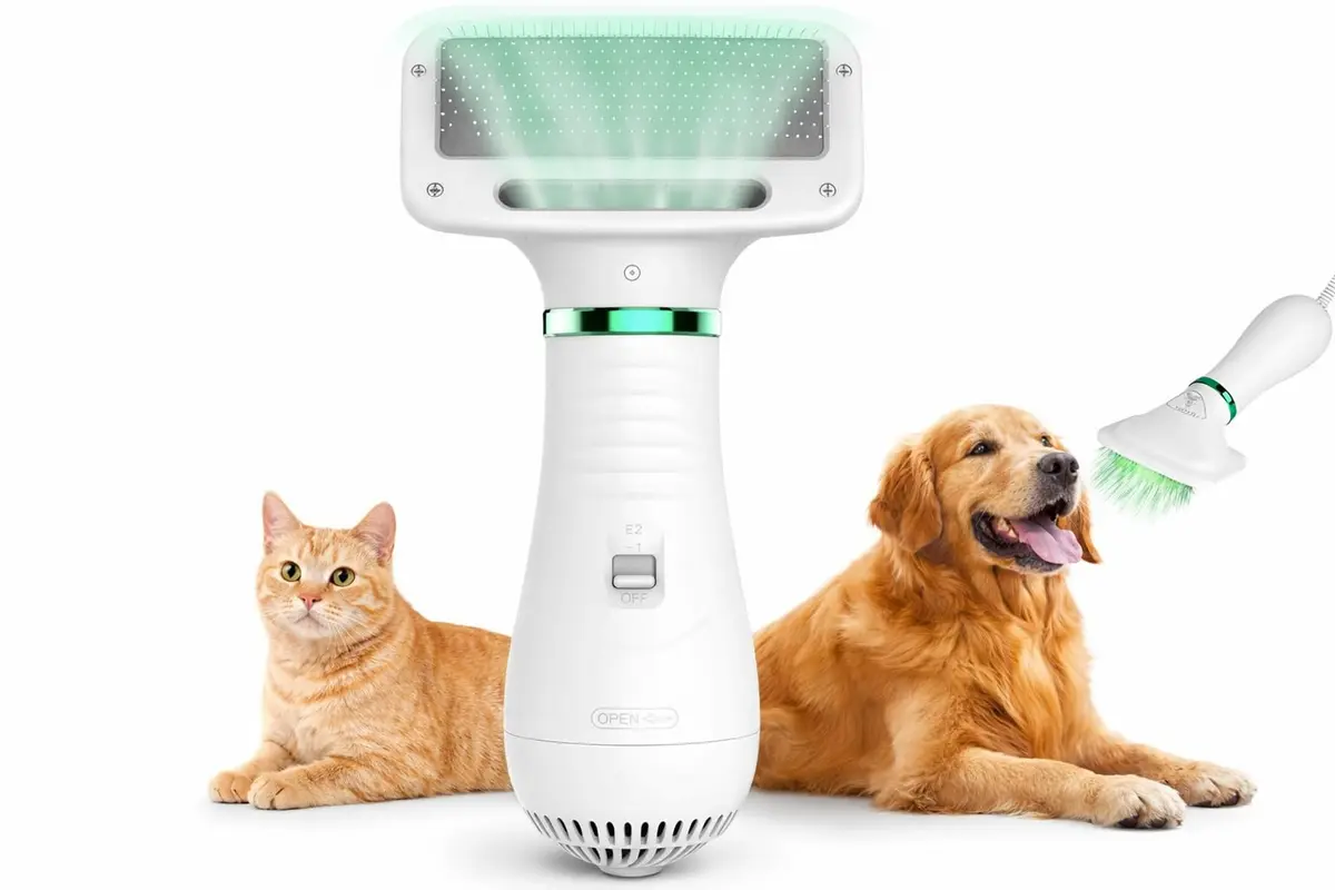 Secador Profissional 110V Portátil 2 em 1 para Pets com Escova, Seca e Desembaraça ao Mesmo Tempo Silencioso, Temperatura Ajustável, Portátil para Cães e Gatos
