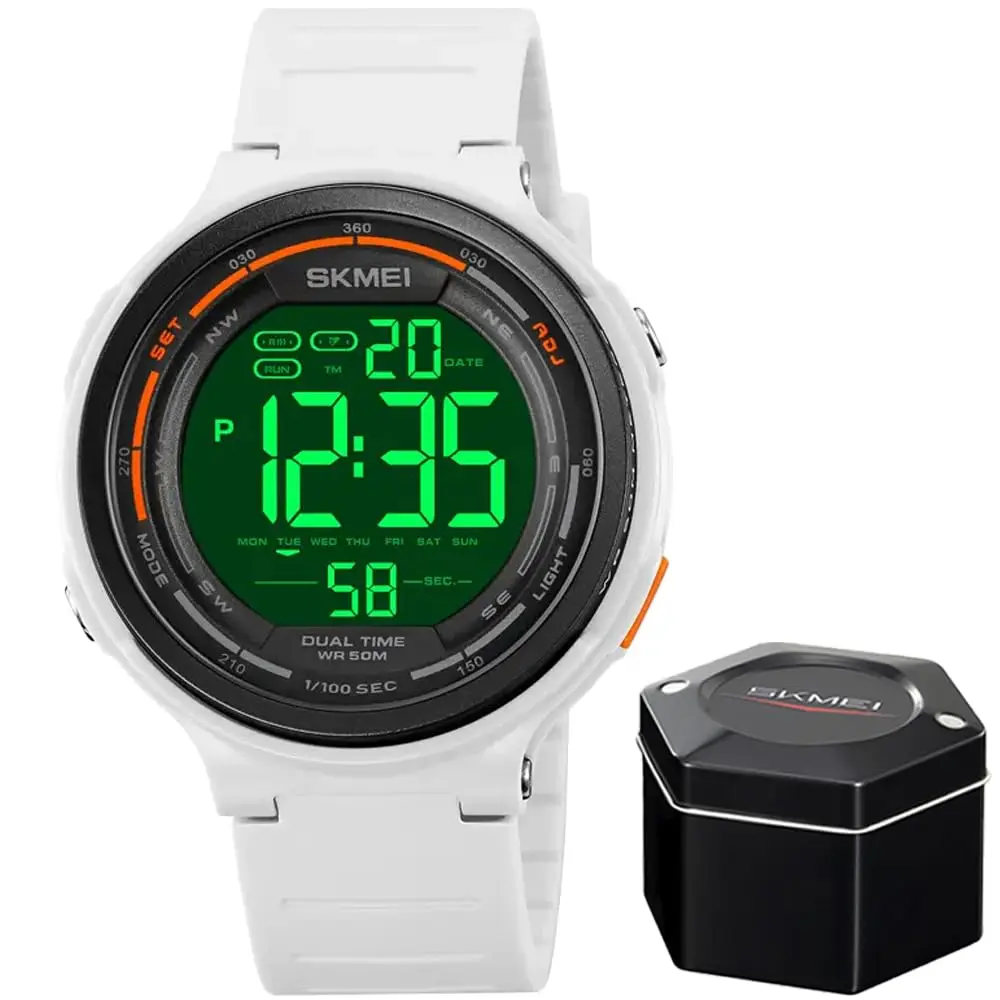 Relógio Masculino Sk 1841 Á Prova D'água 50m Digital Shock Esportivo Branco