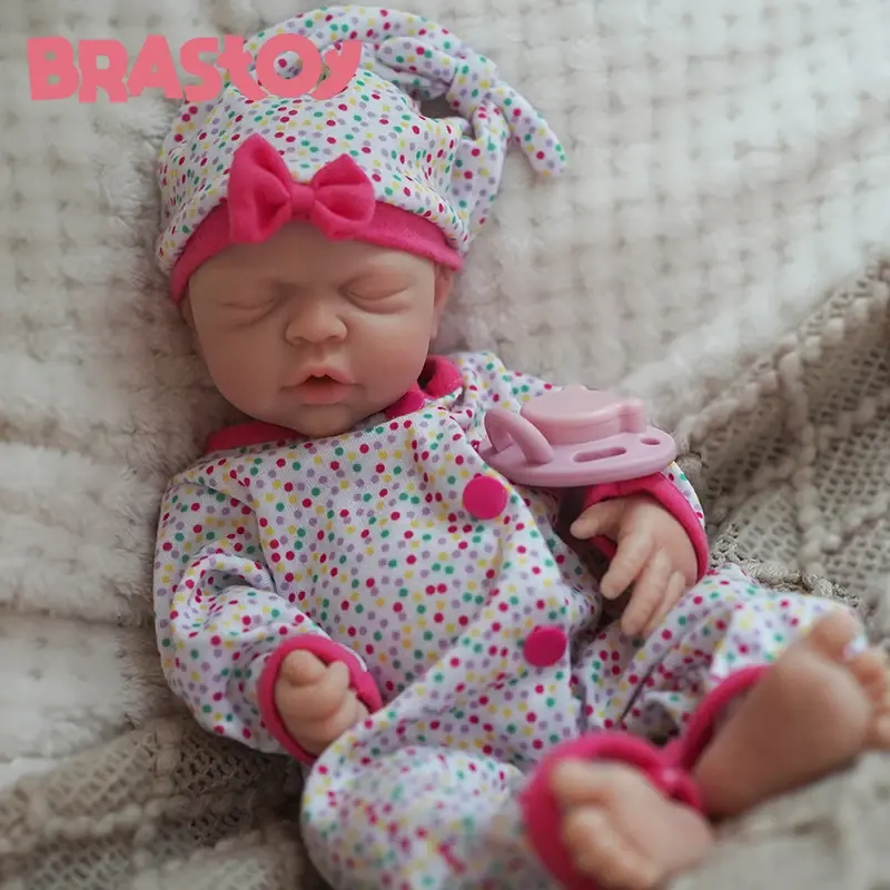 BRASTOY Boneca Bebê Reborn Silicone Sólido Menina 35cm Realista e Suave ao Toque,Enviado do Brasil