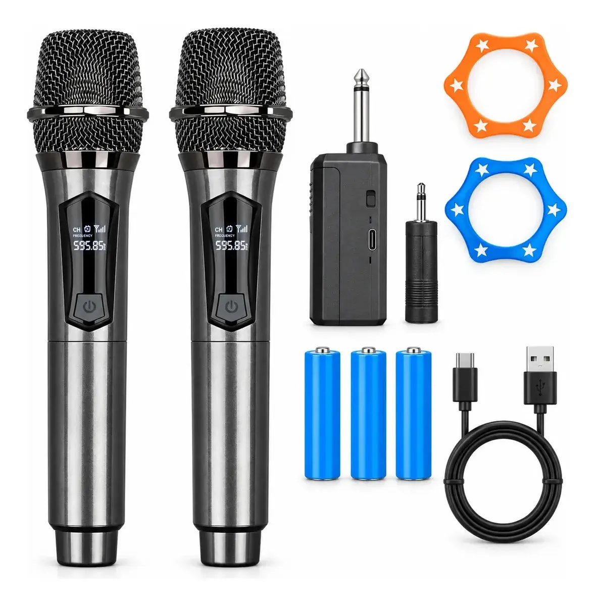 Kit 2 Microfone Sem Fio Recarregável Profissional Dinâmico Preto - 1