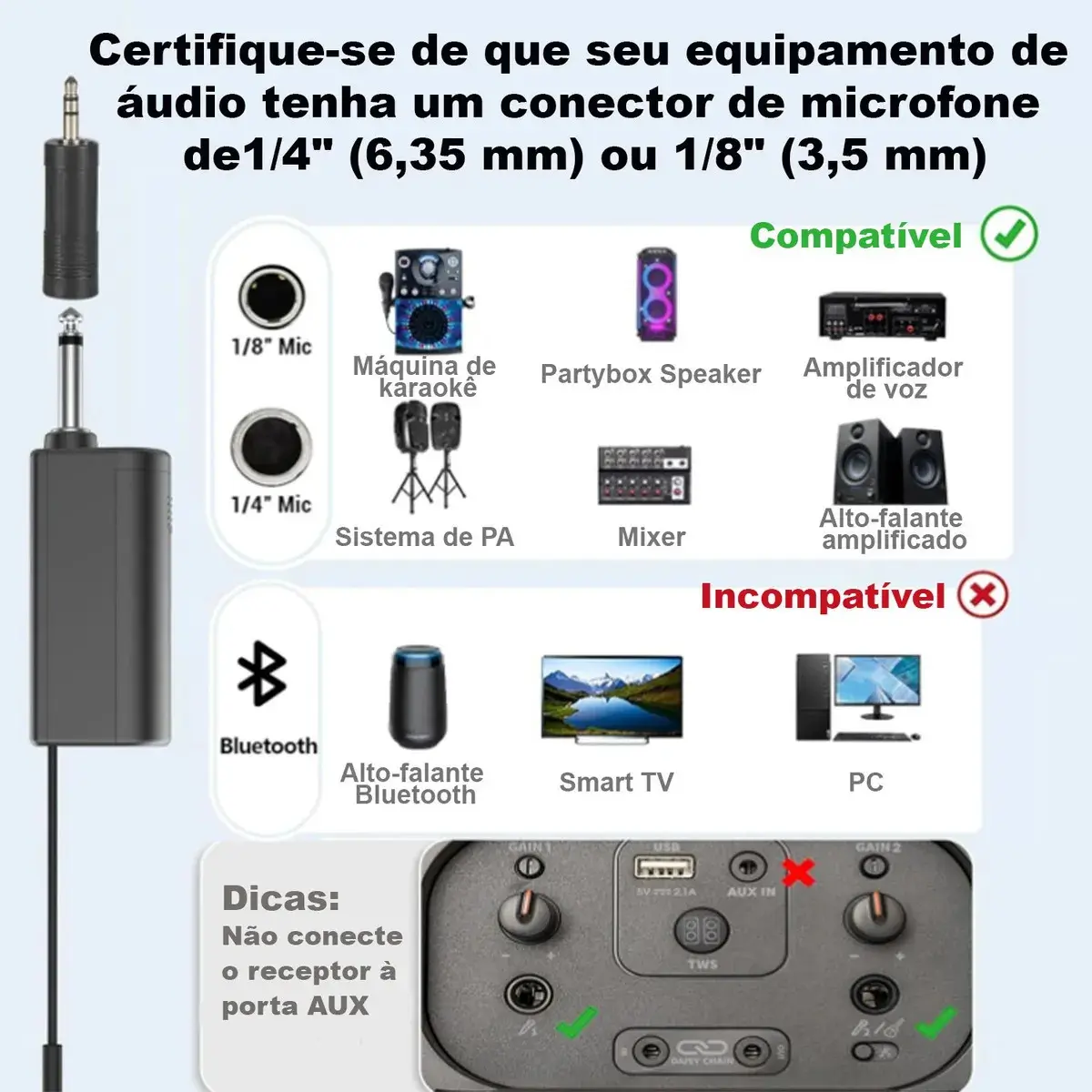 Kit 2 Microfone Sem Fio Recarregável Profissional Dinâmico Preto thumbnail 3