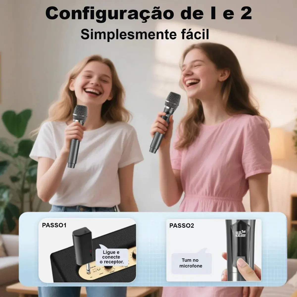 Kit 2 Microfone Sem Fio Recarregável Profissional Dinâmico Preto thumbnail 7