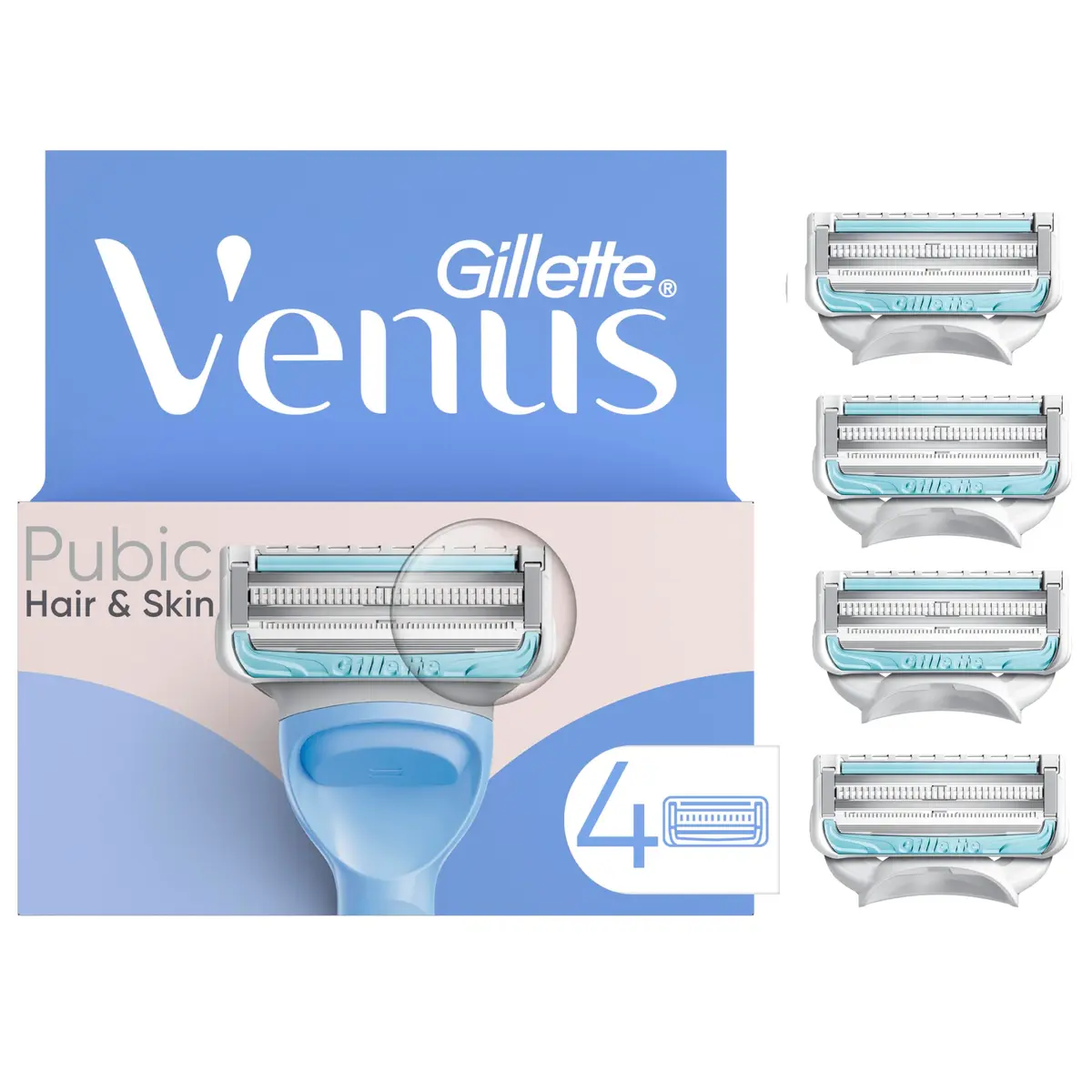 Gillette Venus Lâminas de barbear femininas Intimate Grooming para pelos e pele púbicos, 4 refis