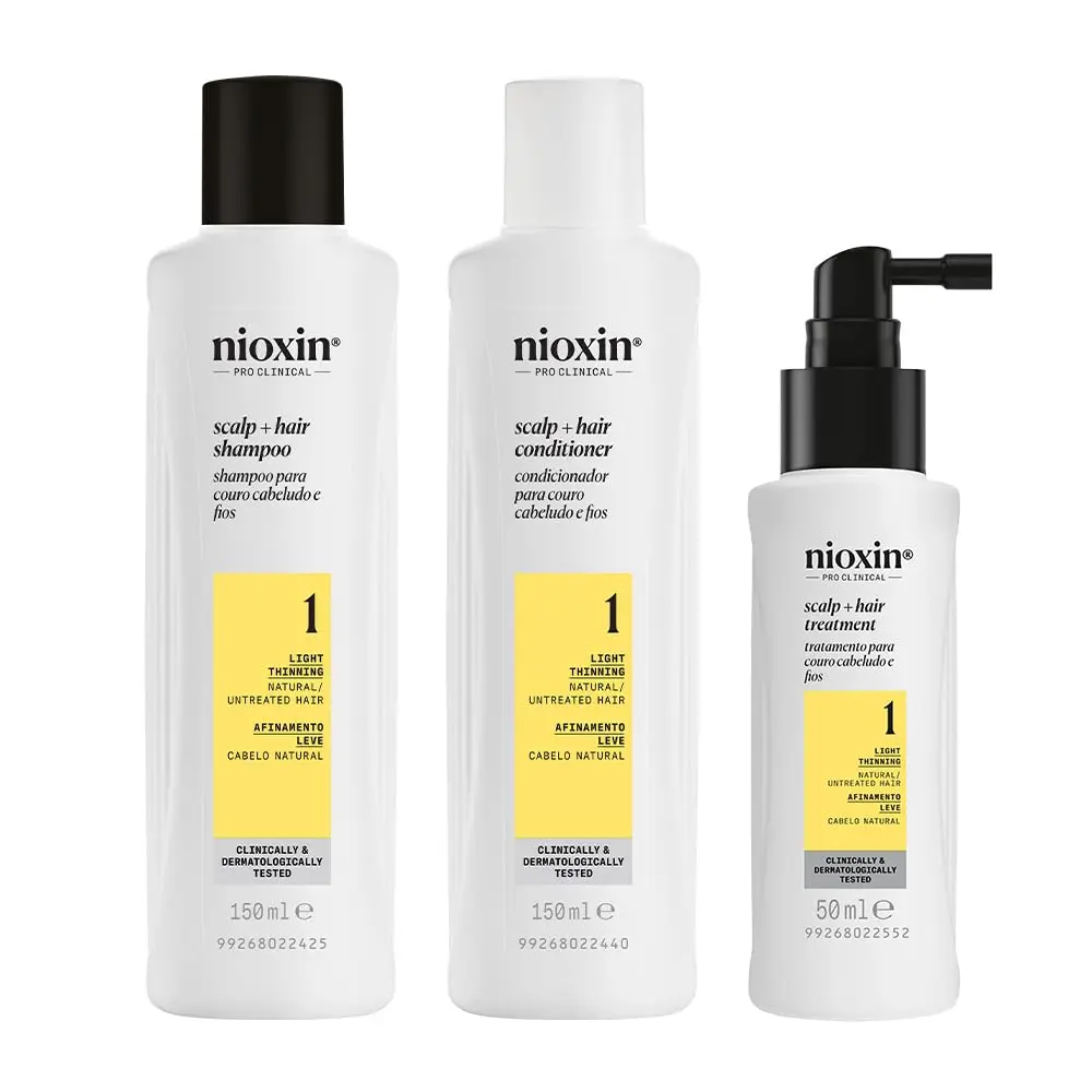 Kit de Espessamento Capilar Nioxin Sistema 1, 150+150+50ml | Cabelo Natural com Afinamento Leve