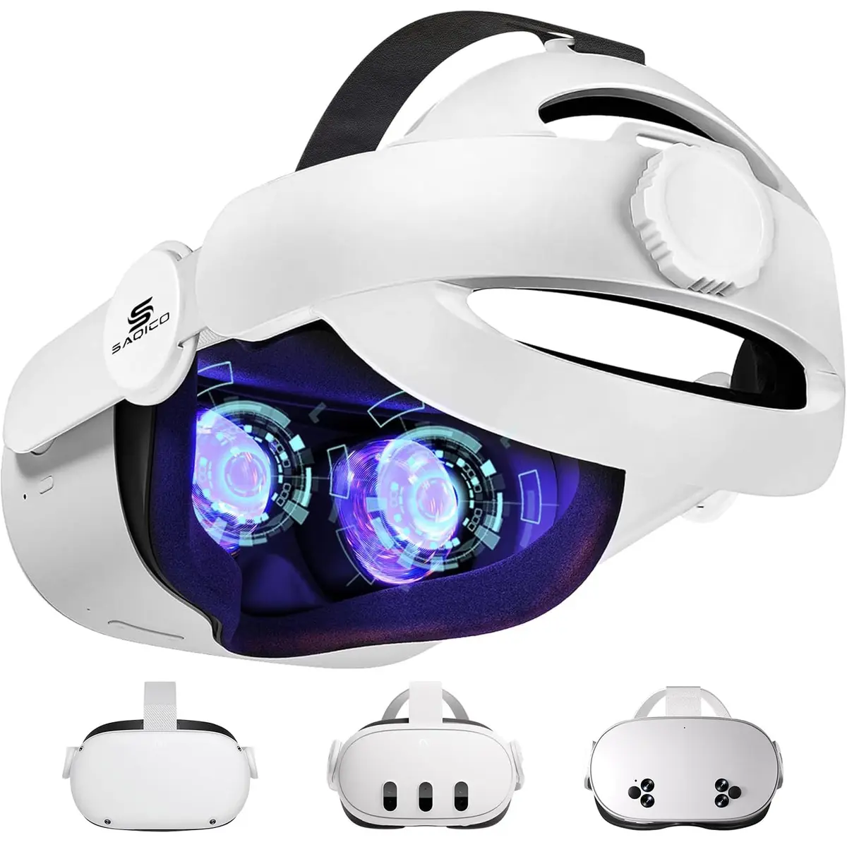 Saqico Head Strap for Meta Oculus Quest 2/3/3s, 3-in-1 Adjustable Halo Headband, Replacement for Elite Strap, Enhanced Comfort Gaming Immersion VR Accessories Compatible with Oculus/Meta Quest 2/3/3s - 1