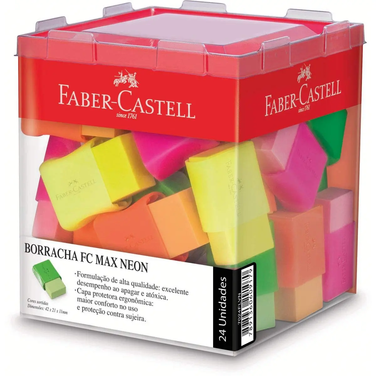 Borracha Faber-Castell FC Max Neon Cores Sortidas 24 unidades