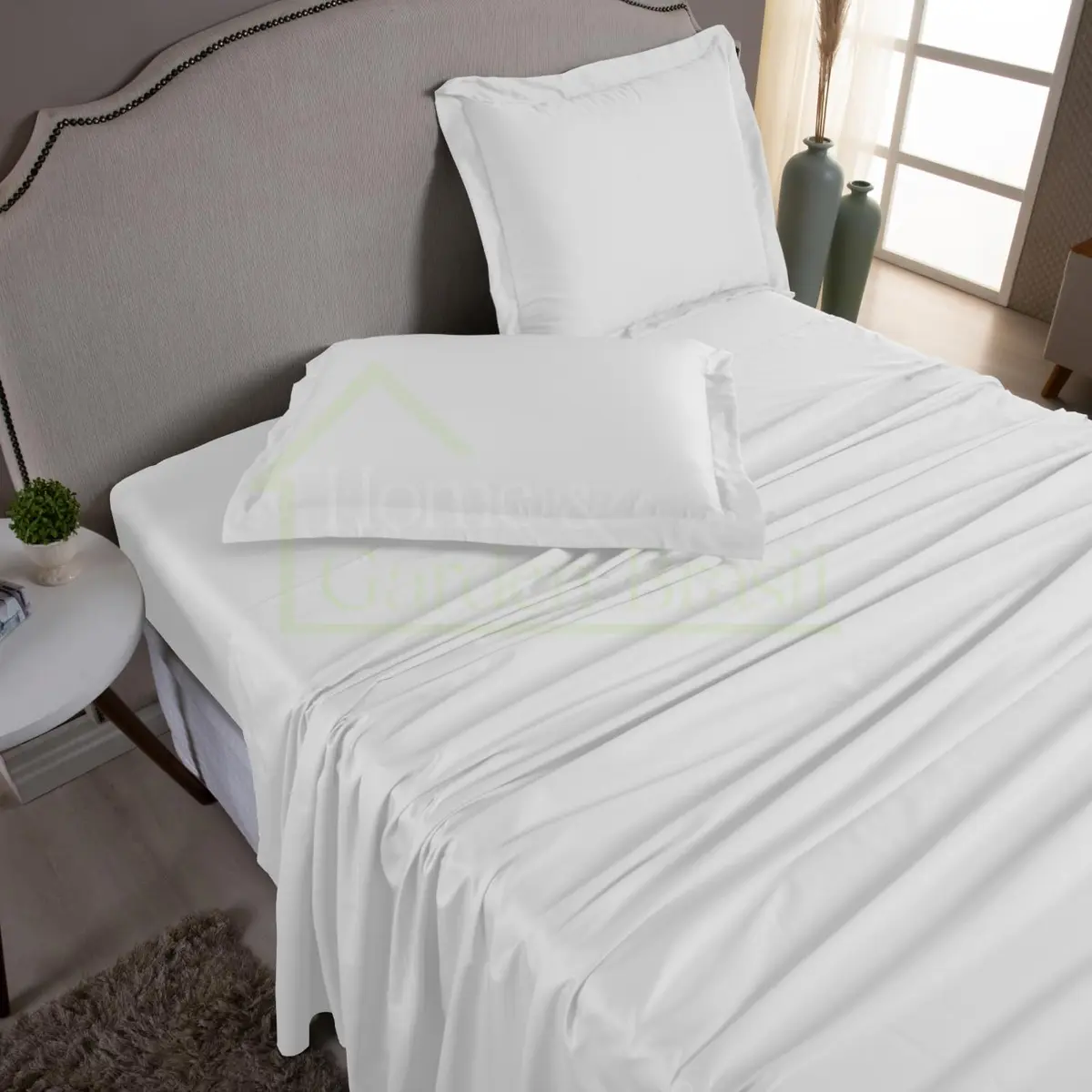 Jogo de Cama Algodão Egípcio 1000 Fios Toque Macio Gelado Algodão Fibra Longa - 3 e 4 Peças (Branco, Casal 4pcs)
