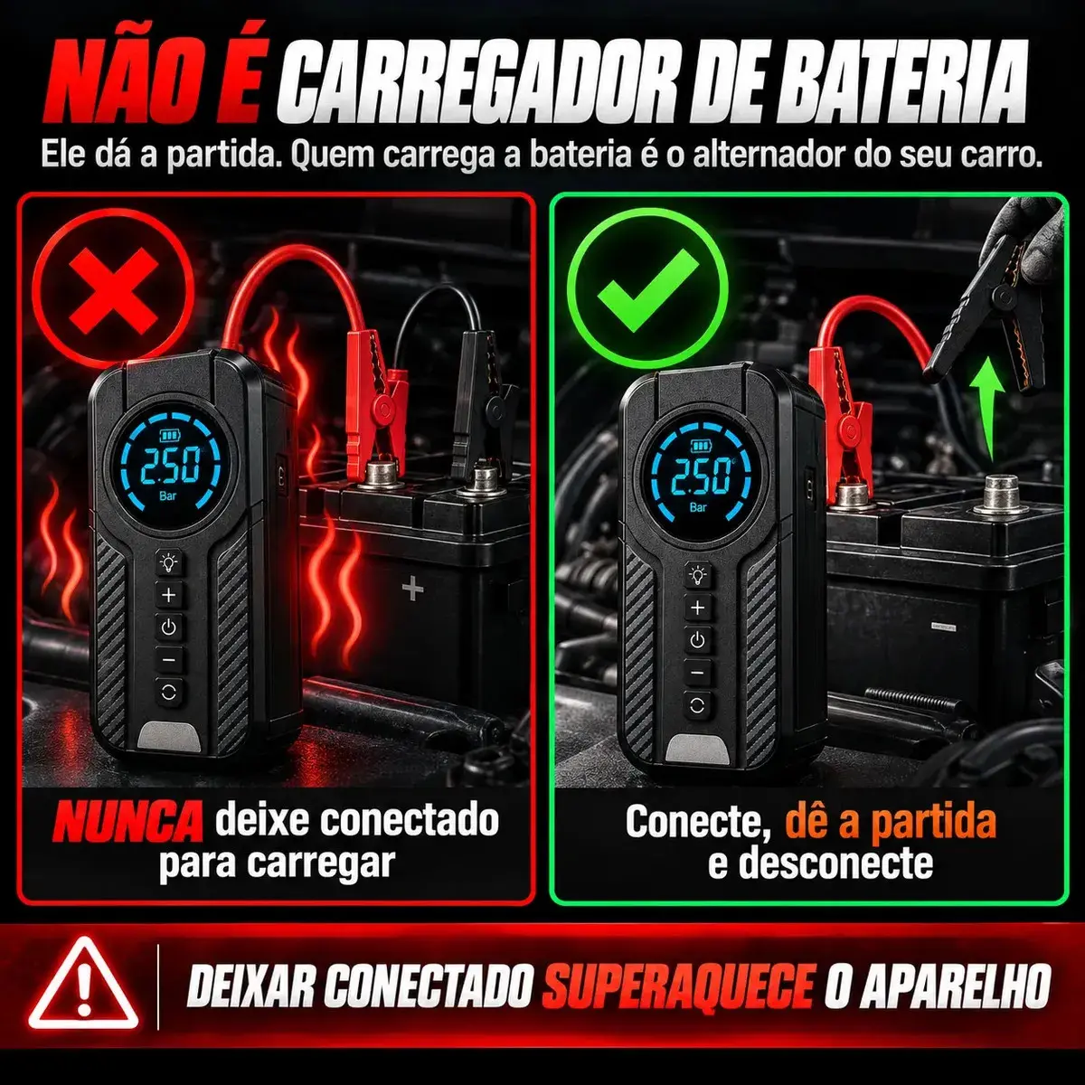 Auxiliar De Partida Bateria Com Compressor De Ar 150 Psi Calibrador Digital De Pneu 12V 4 Em 1 Recarregável Bivolt Inflador Mangueira Para Carro Caminhonete SUV Pickup Emergência Automotiva MidiaFone thumbnail 3