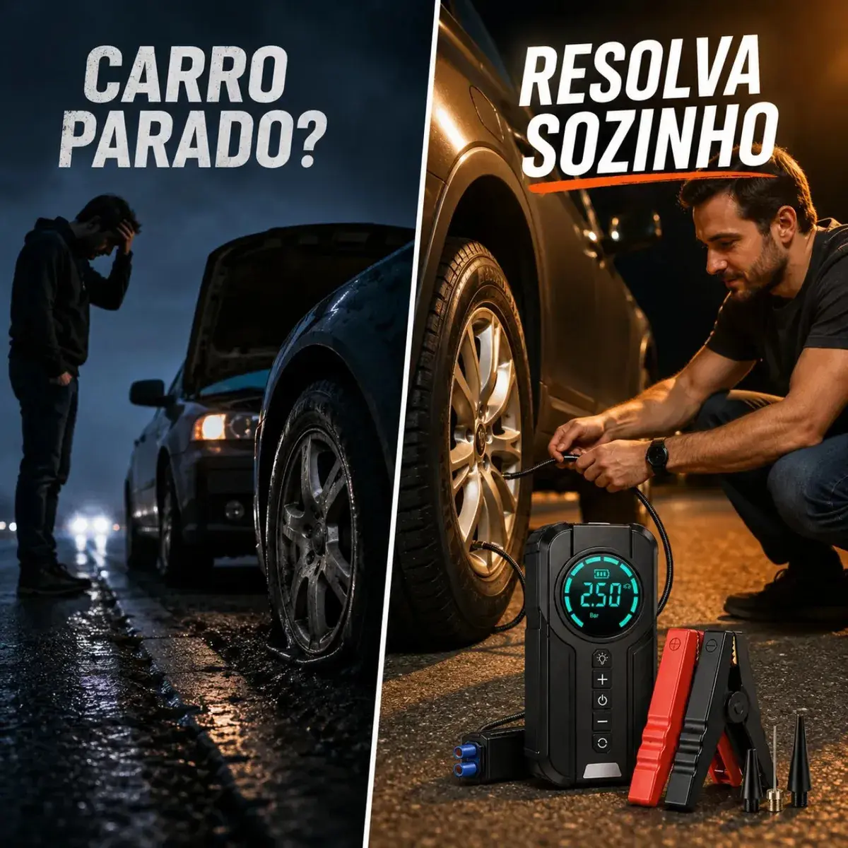 Auxiliar De Partida Bateria Com Compressor De Ar 150 Psi Calibrador Digital De Pneu 12V 4 Em 1 Recarregável Bivolt Inflador Mangueira Para Carro Caminhonete SUV Pickup Emergência Automotiva MidiaFone thumbnail 5