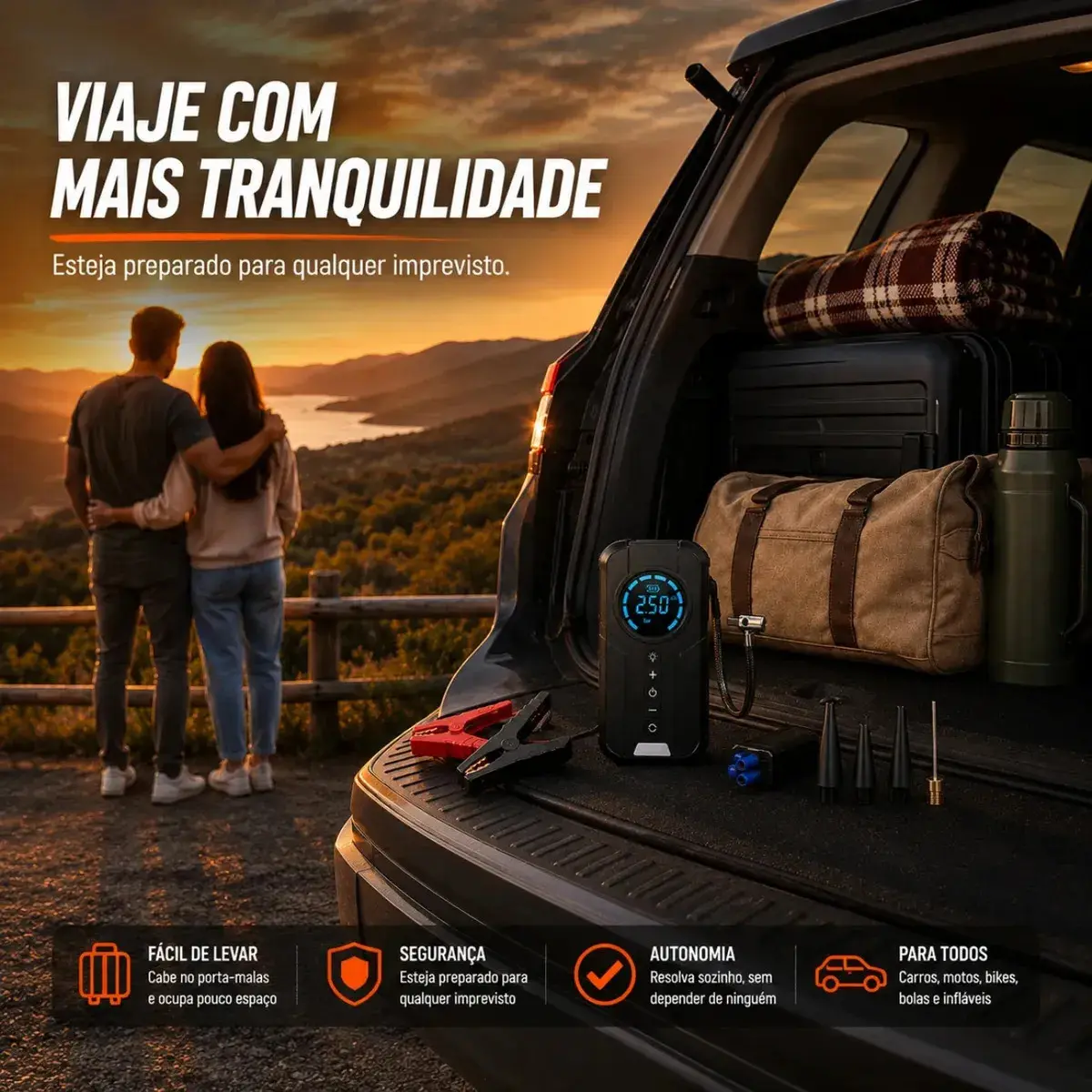 Auxiliar De Partida Bateria Com Compressor De Ar 150 Psi Calibrador Digital De Pneu 12V 4 Em 1 Recarregável Bivolt Inflador Mangueira Para Carro Caminhonete SUV Pickup Emergência Automotiva MidiaFone thumbnail 10