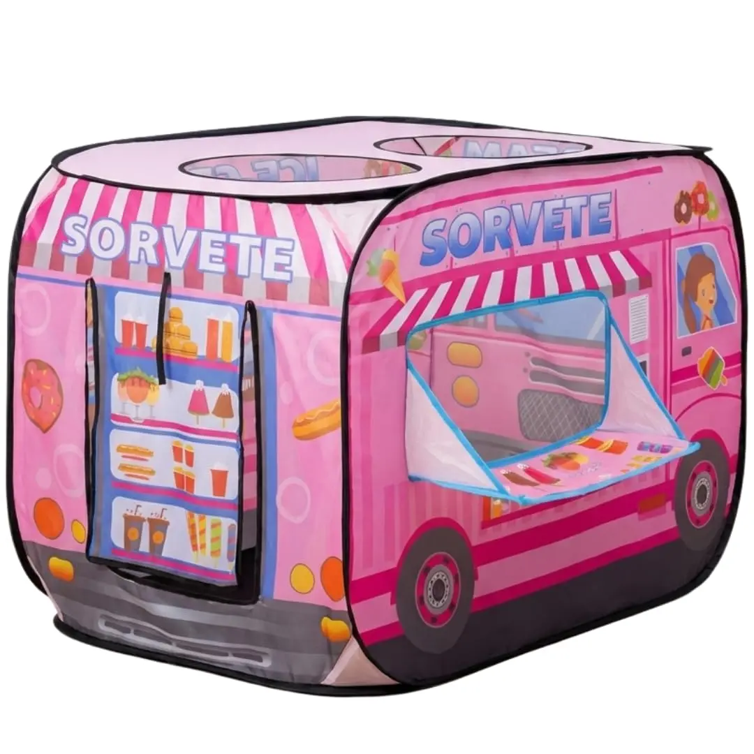 Kinderland Toys Barraca Infantil Caminhão de Sorvete Rosa Pop-Up Brinquedo Educativo de Faz de Conta para Meninas e Meninos de 2 a 6 Anos Presente de Criativo