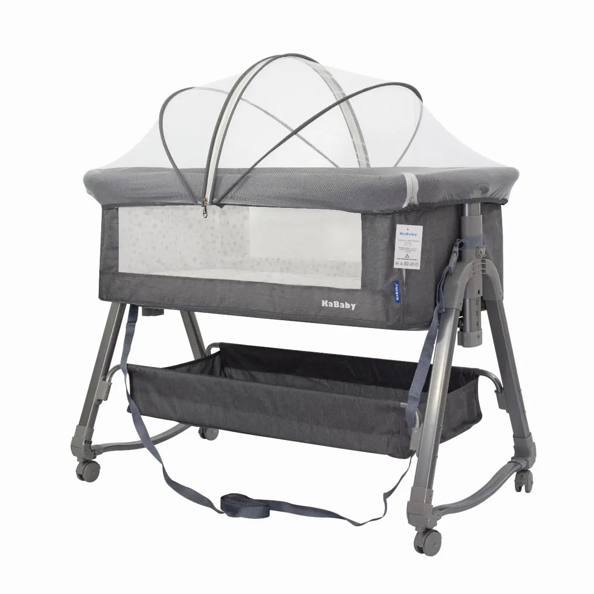 Berço Portátil Moises Co-bed Dobrável Com Abertura Lateral Balanço Mosquiteiro e Cesto até 9kg Cinza KaBaby - 1